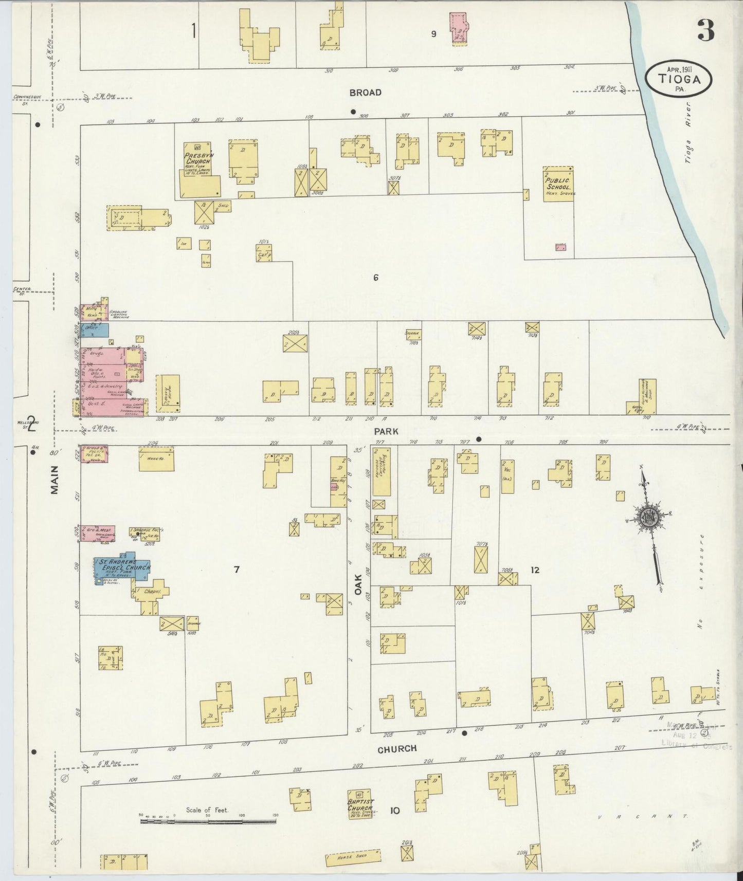Sanborn Fire Insurance Map from Tioga, Tioga County, Pennsylvania (1911), Sheet #0003 - Complete Map Set gallery image, historic Sanborn map, vintage wall art, Pennsylvania Pennsylvania