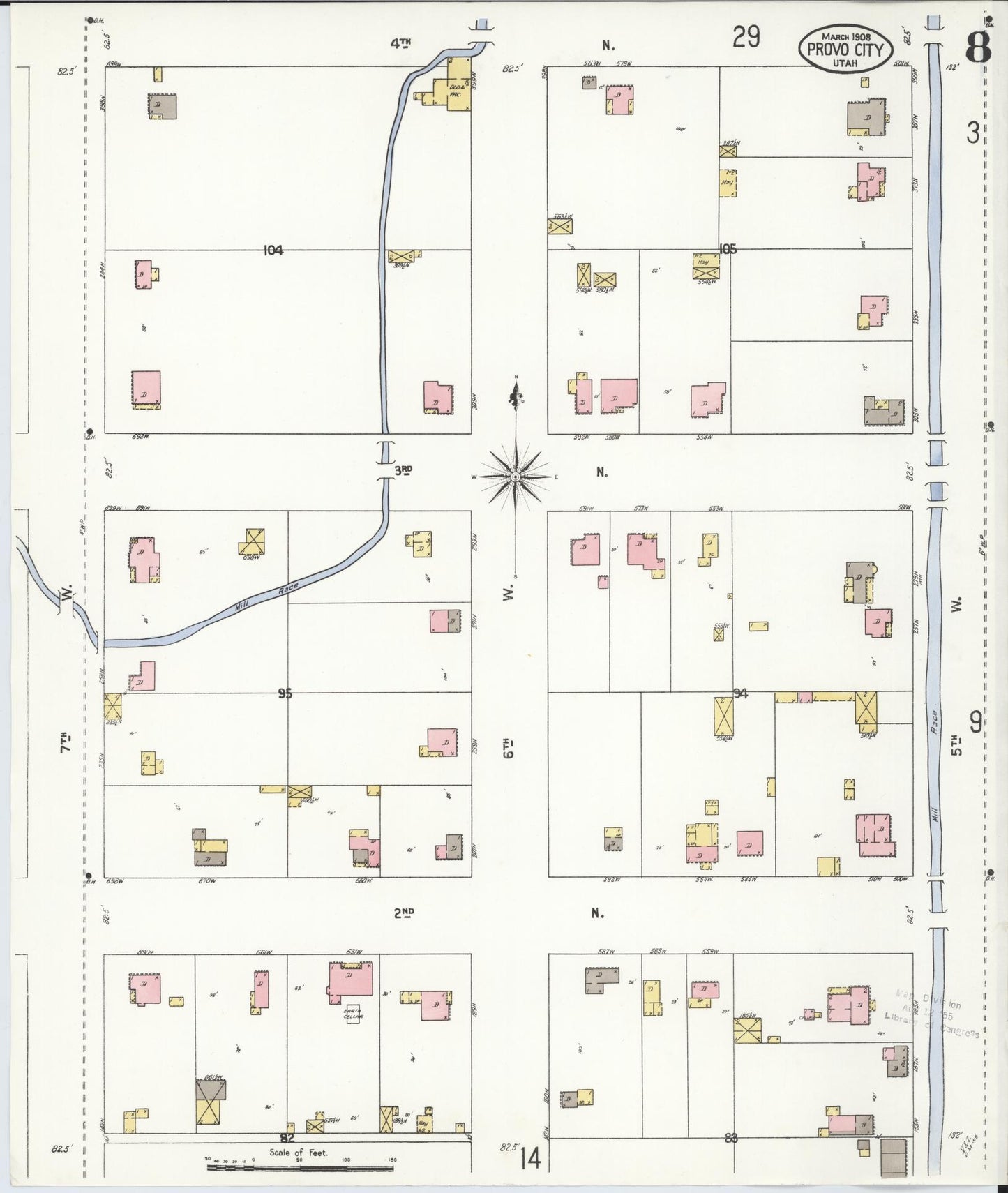 Sanborn Fire Insurance Map from Provo, Utah County, Utah (1908), Sheet #0008 - Historic Sanborn Fire Insurance Map Print, vintage old map wall art, antique decor, genealogy gift, Provo Utah map