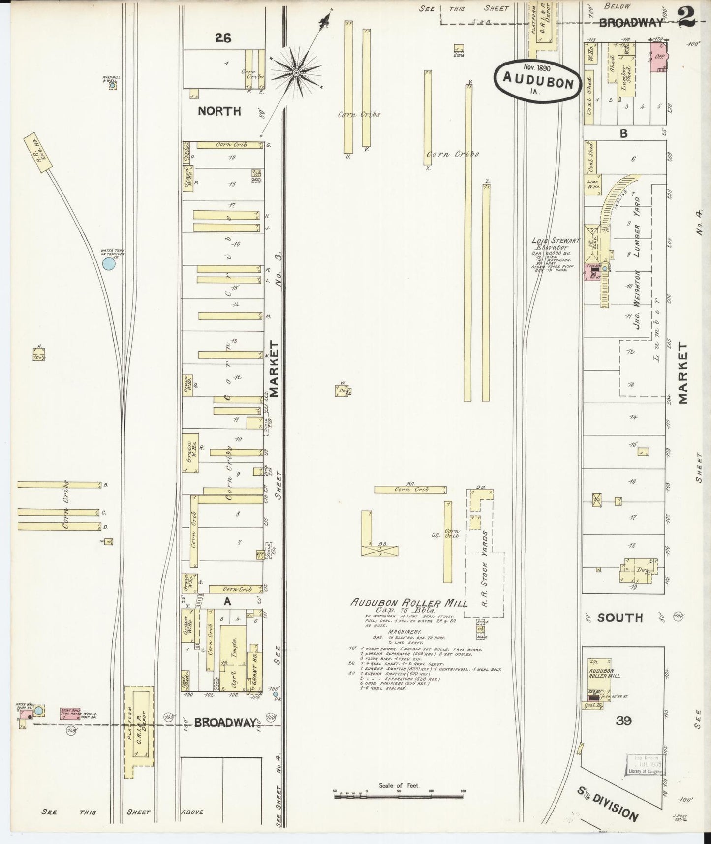 Sanborn Fire Insurance Map from Audubon, Audubon County, Iowa (1890), Sheet #0002 - Historic Sanborn Fire Insurance Map Print, vintage old map wall art