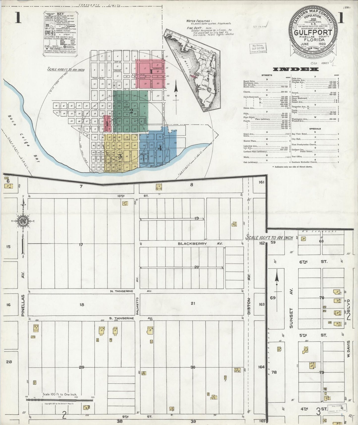 Sanborn Fire Insurance Map from Gulfport, Pinellas County, Florida (1923), Sheet #0001 - Historic Sanborn Fire Insurance Map Print, vintage old map wall art, antique decor, genealogy gift, Florida Florida map