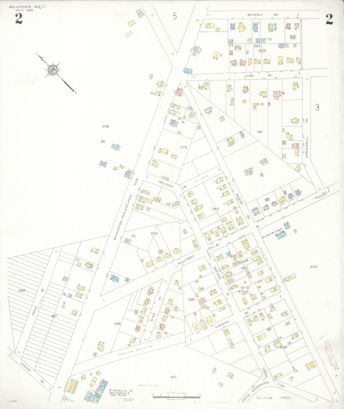 Sanborn Fire Insurance Map from Bellefonte, New Castle County, Delaware (1936), Sheet #0002 - Historic Sanborn Fire Insurance Map Print, vintage old map wall art, antique decor, genealogy gift, Delaware Delaware map