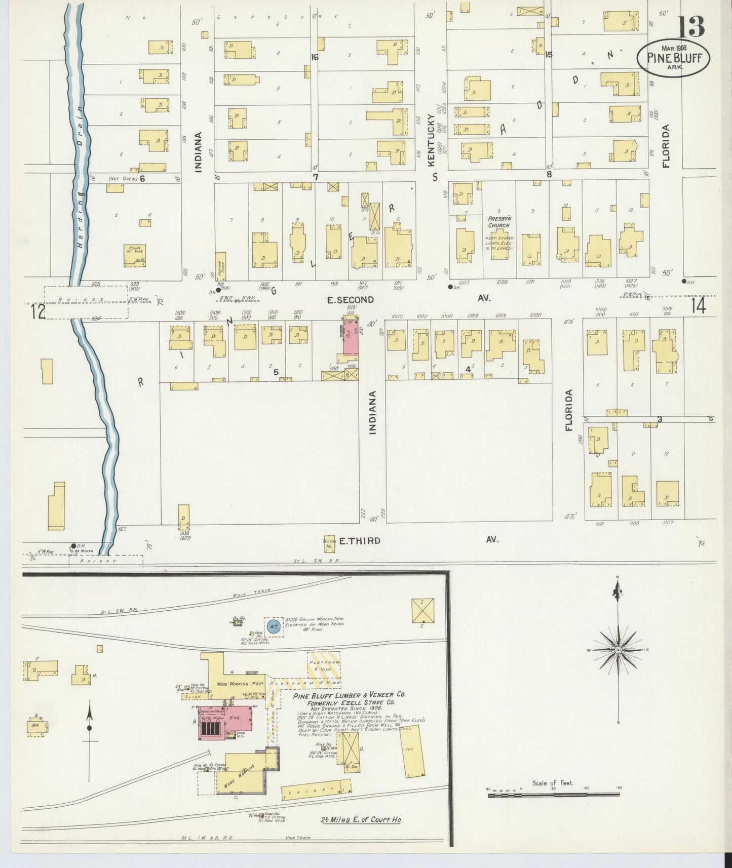 Sanborn Fire Insurance Map from Pine Bluff, Jefferson County, Arkansas (1908), Sheet #0013 - Historic Sanborn Fire Insurance Map Print, vintage old map wall art, antique decor, genealogy gift, Arkansas Arkansas map