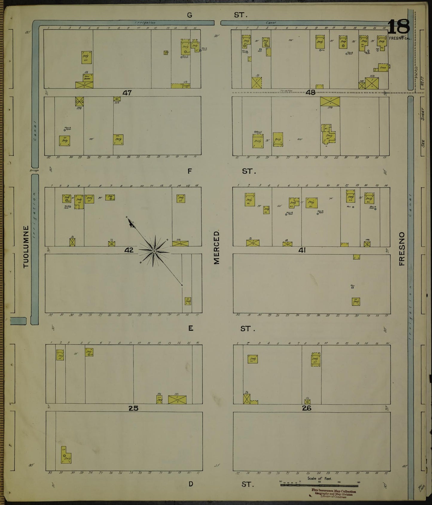 Sanborn Fire Insurance Map from Fresno, Fresno County, California (1888), Sheet #0018 - Historic Sanborn Fire Insurance Map Print, vintage old map wall art, antique decor, genealogy gift, California California map