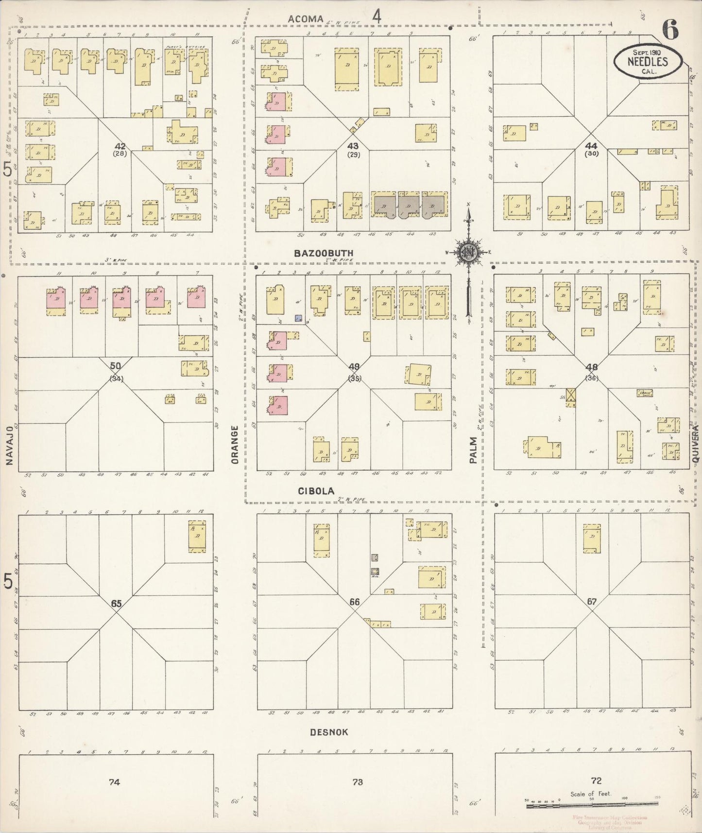 Sanborn Fire Insurance Map from Needles, San Bernardino County, California (1910), Sheet #0006 - Historic Sanborn Fire Insurance Map Print, vintage old map wall art, antique decor, genealogy gift, California California map