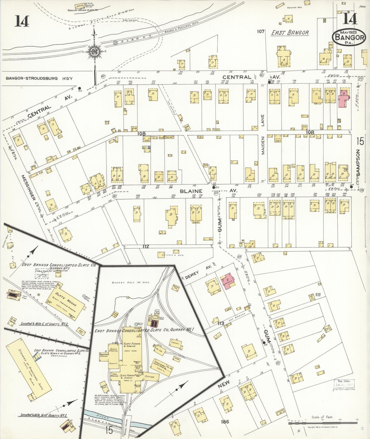 Sanborn Fire Insurance Map from Bangor, Northampton County, Pennsylvania (1923), Sheet #0014 - Historic Sanborn Fire Insurance Map Print, vintage old map wall art, antique decor, genealogy gift, Pennsylvania Pennsylvania map