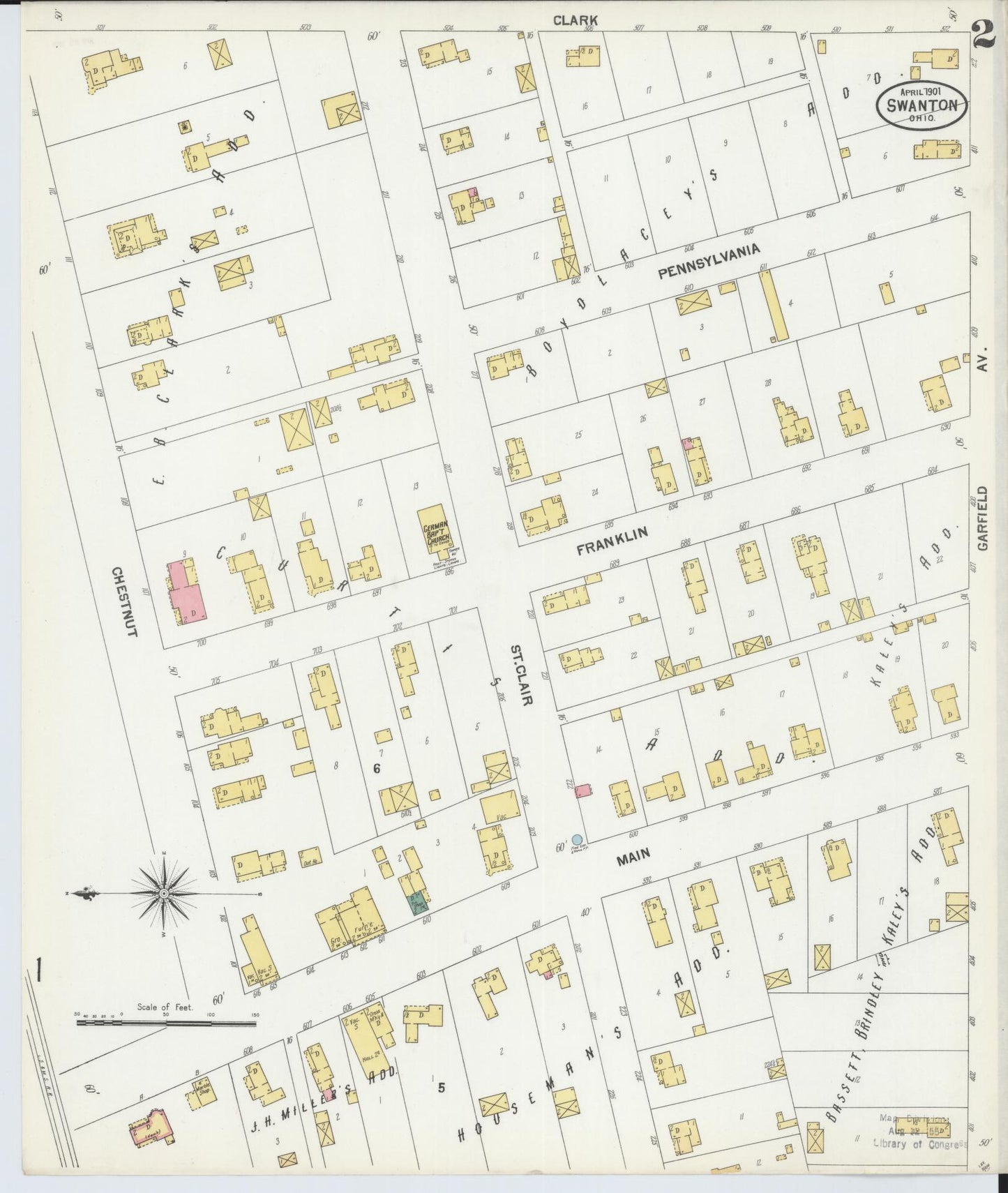 Sanborn Fire Insurance Map from Swanton, Fulton County, Ohio (1901), Sheet #0002 - Historic Sanborn Fire Insurance Map Print, vintage old map wall art, antique decor, genealogy gift, Ohio Ohio map