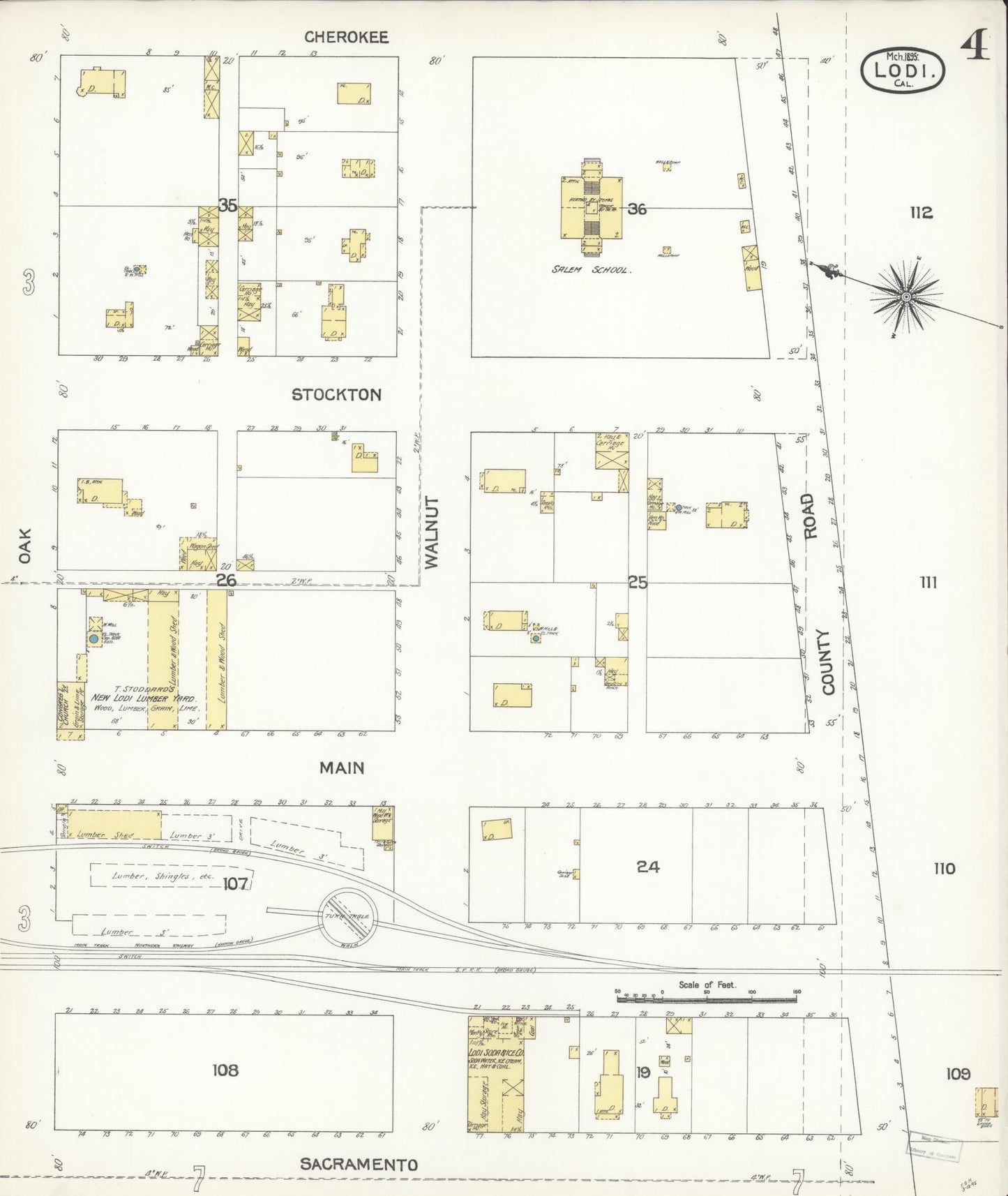 Sanborn Fire Insurance Map from Lodi, San Joaquin County, California (1895), Sheet #0004 - Historic Sanborn Fire Insurance Map Print, vintage old map wall art, antique decor, genealogy gift, California California map