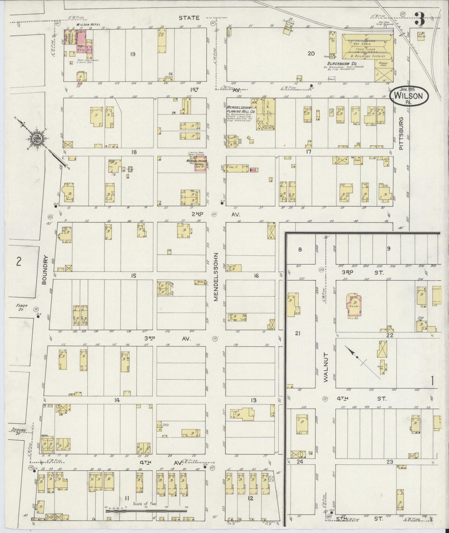 Sanborn Fire Insurance Map from Wilson, Allegheny County, Pennsylvania (1915), Sheet #0003 - Complete Map Set gallery image, historic Sanborn map, vintage wall art, Pennsylvania Pennsylvania