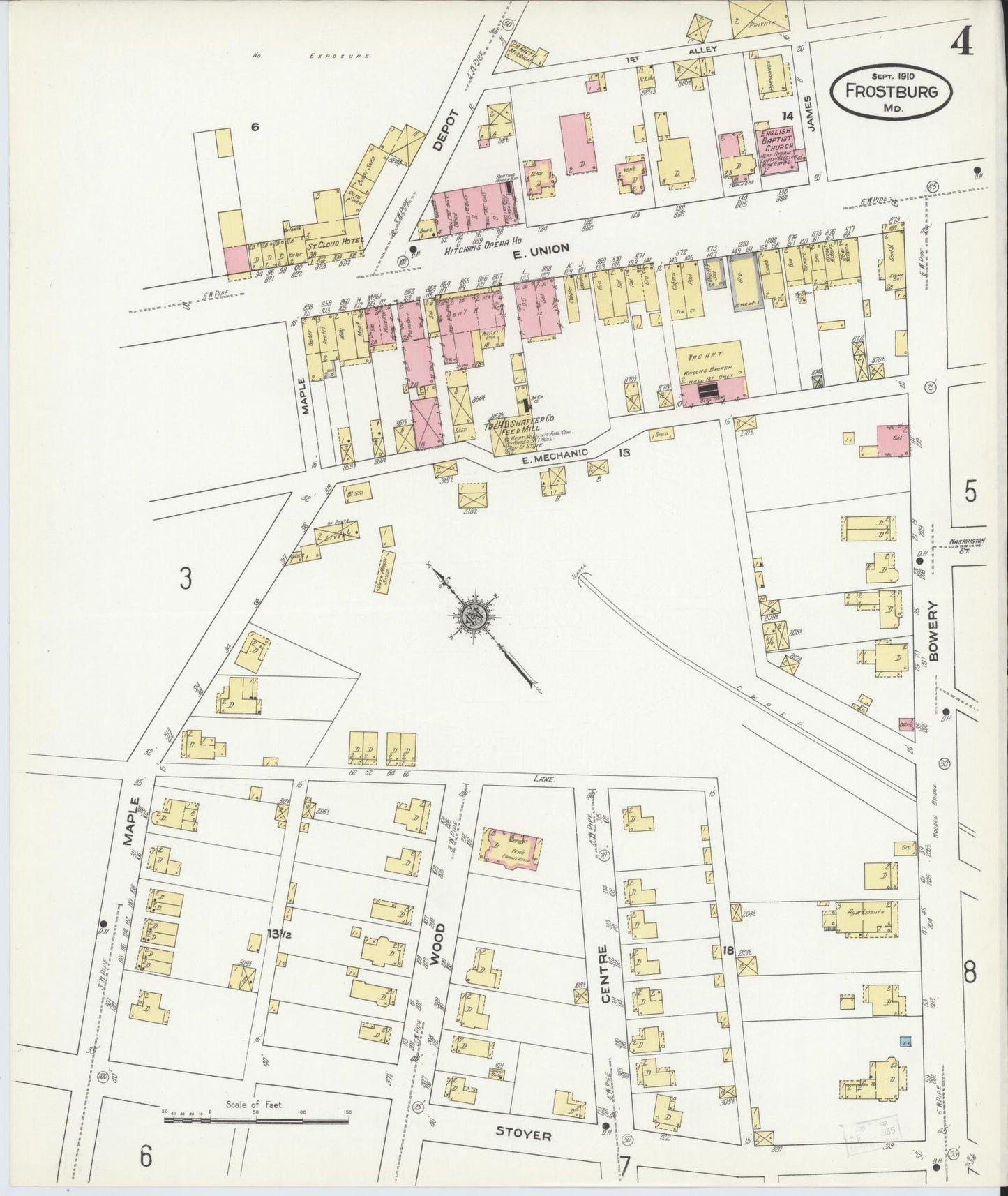 Sanborn Fire Insurance Map from Frostburg, Allegany County, Maryland (1910), Sheet #0004 - Historic Sanborn Fire Insurance Map Print, vintage old map wall art