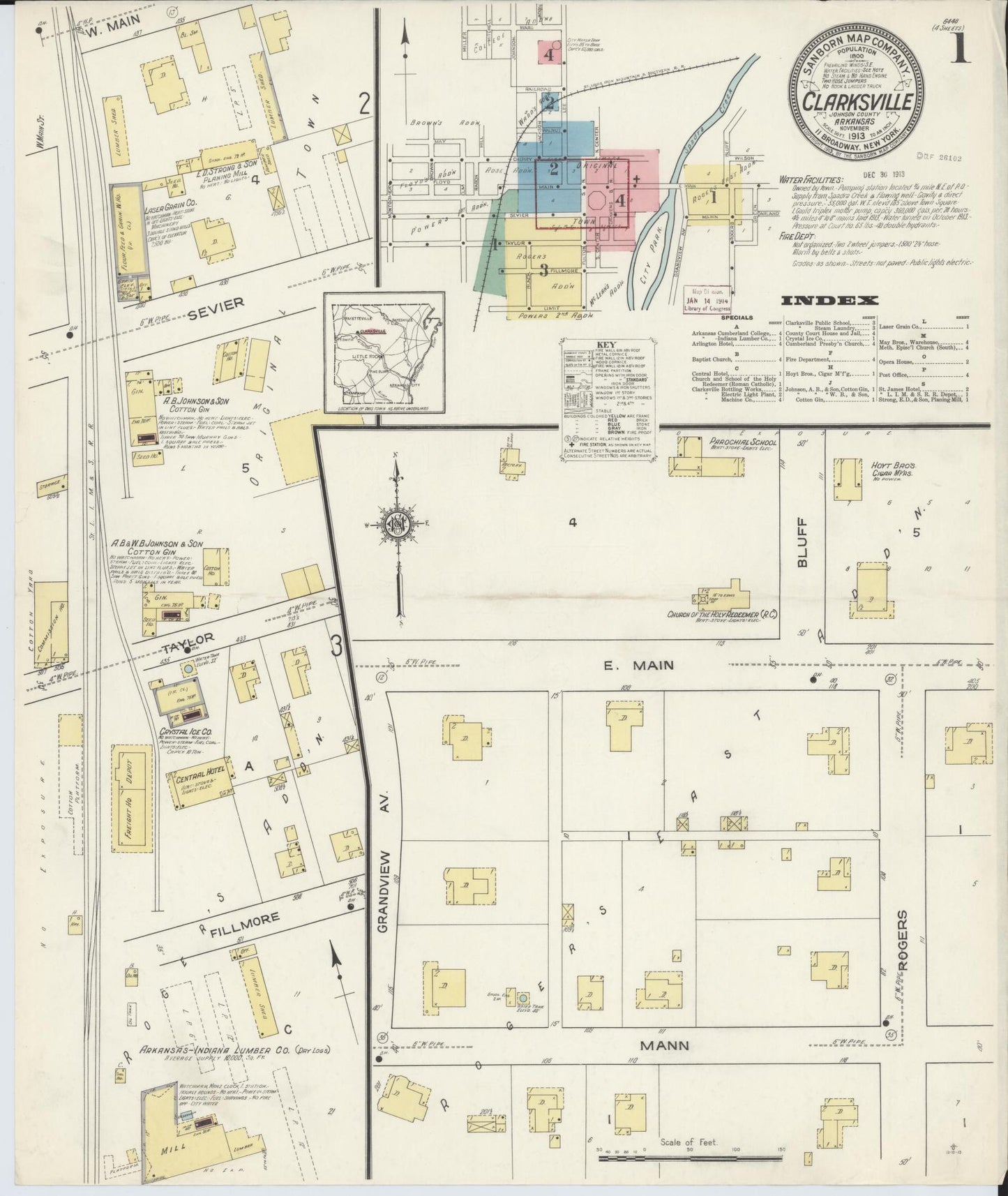 Sanborn Fire Insurance Map from Clarksville, Johnson County, Arkansas. (1913) – Historic Sanborn Fire Insurance Map Print