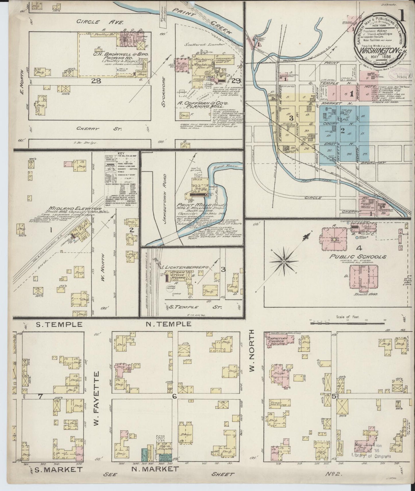 Sanborn Fire Insurance Map from Washington Court House, Fayette County, Ohio (1886), Sheet #0001 - Historic Sanborn Fire Insurance Map Print, vintage old map wall art, antique decor, genealogy gift, Ohio Ohio map