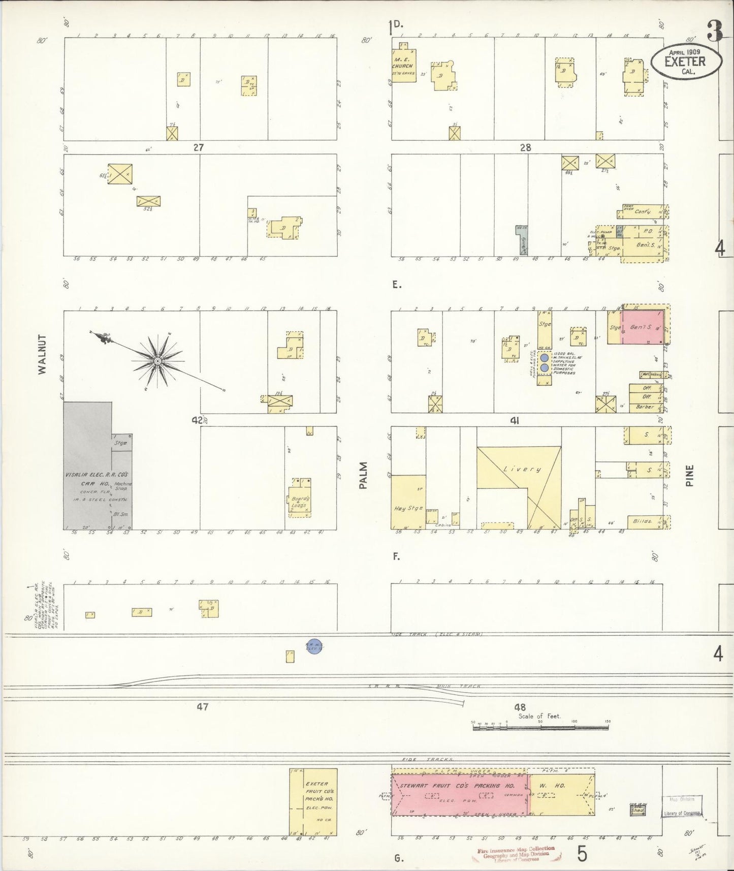 Sanborn Fire Insurance Map from Exeter, Tulare County, California (1909), Sheet #0003 - Historic Sanborn Fire Insurance Map Print, vintage old map wall art, antique decor, genealogy gift, California California map