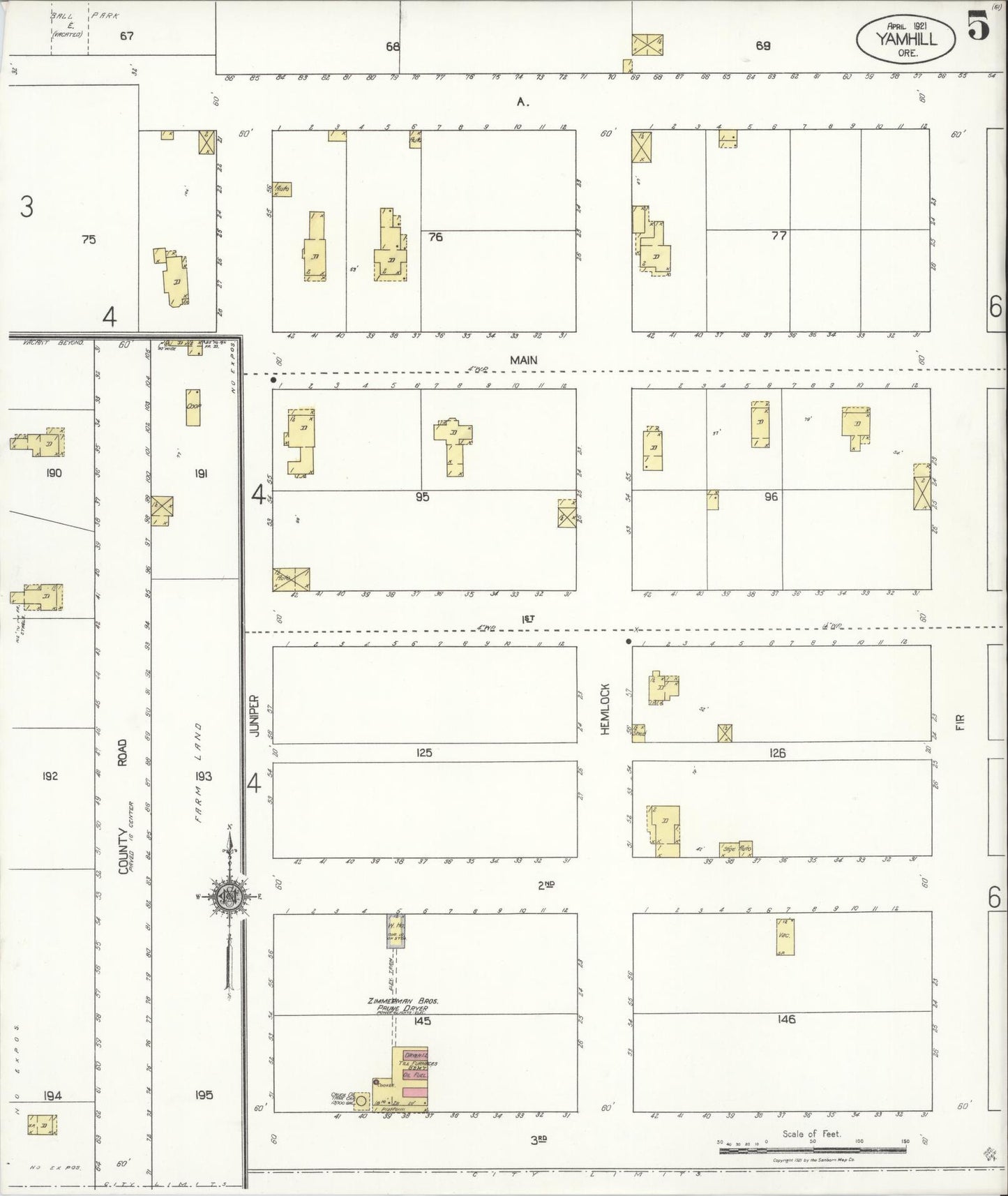 Sanborn Fire Insurance Map from Yamhill, Yamhill County, Oregon (1921), Sheet #0005 - Historic Sanborn Fire Insurance Map Print, vintage old map wall art, antique decor, genealogy gift, Oregon Oregon map