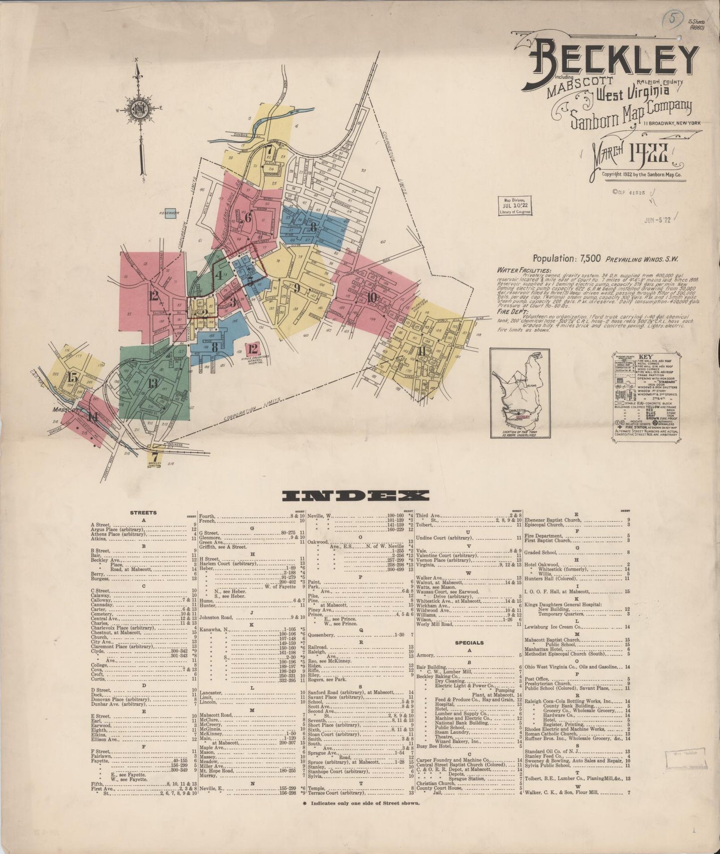 Sanborn Fire Insurance Map from Beckley, Raleigh County, West Virginia. (1922) – Historic Sanborn Fire Insurance Map Print