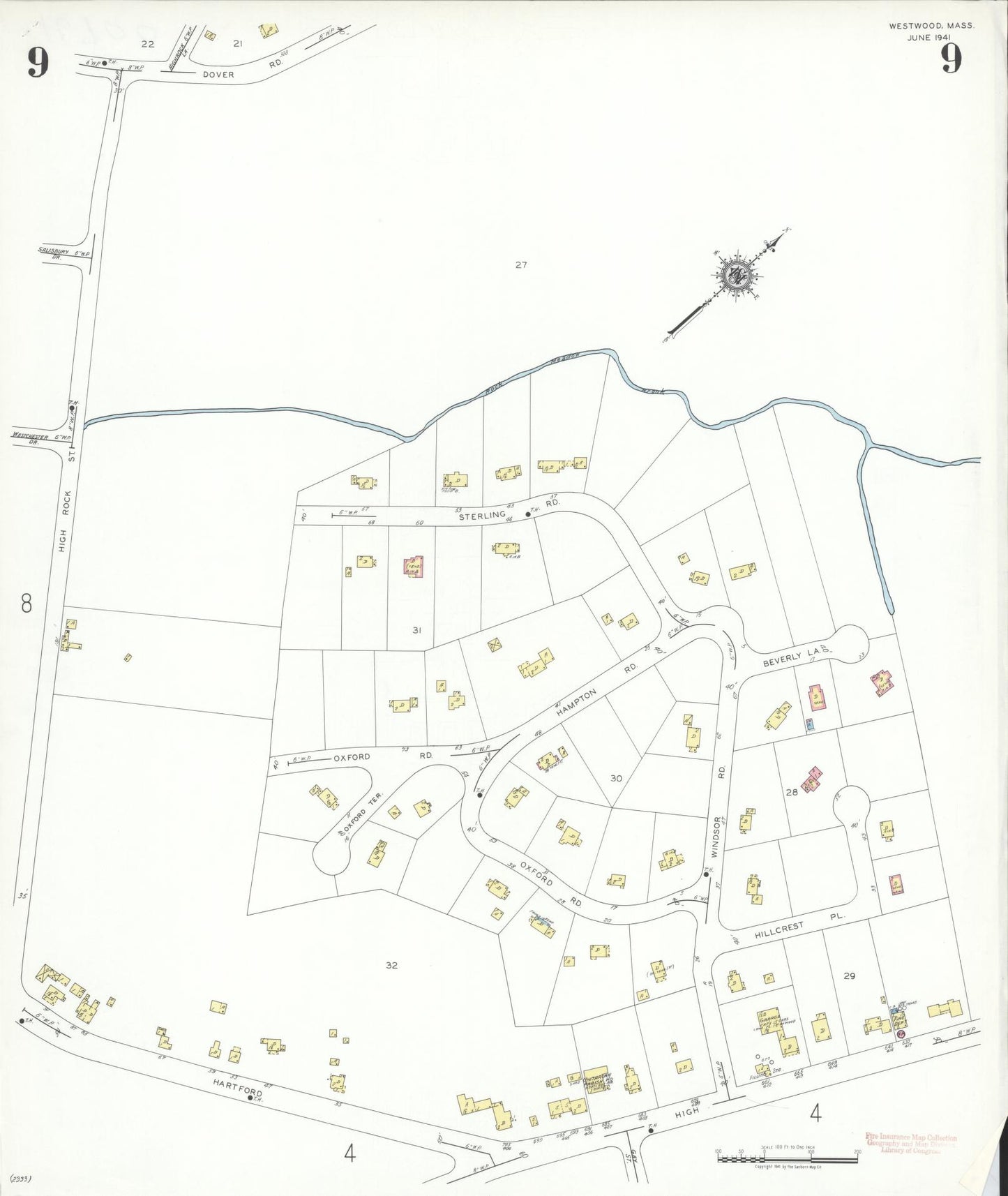 Sanborn Fire Insurance Map from Westwood, Norfolk County, Massachusetts (1941), Sheet #0009 - Complete Map Set gallery image, historic Sanborn map, vintage wall art, Massachusetts Massachusetts