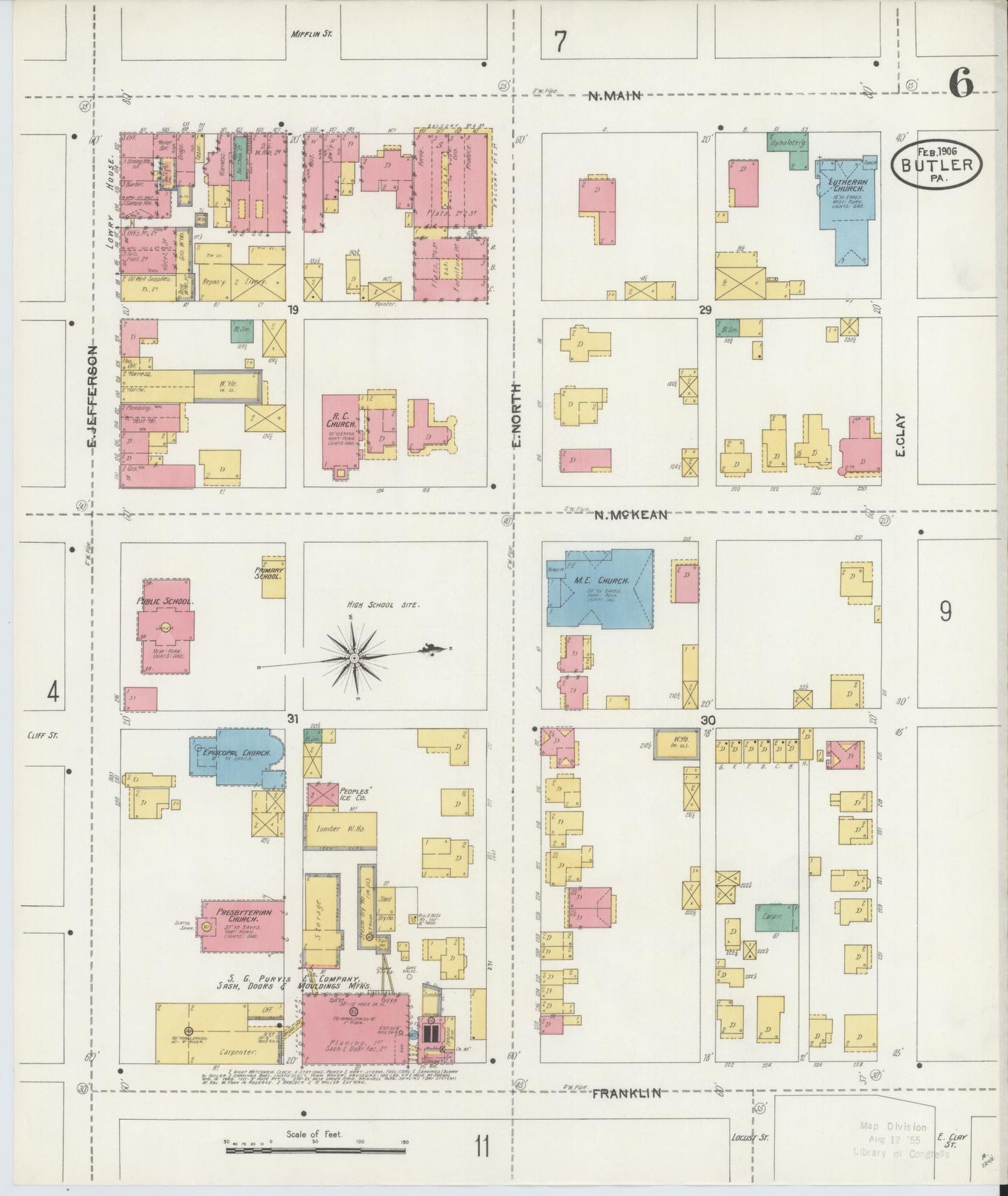 Sanborn Fire Insurance Map from Butler, Butler County, Pennsylvania (1906), Sheet #0006 - Historic Sanborn Fire Insurance Map Print, vintage old map wall art, antique decor, genealogy gift, Pennsylvania Pennsylvania map