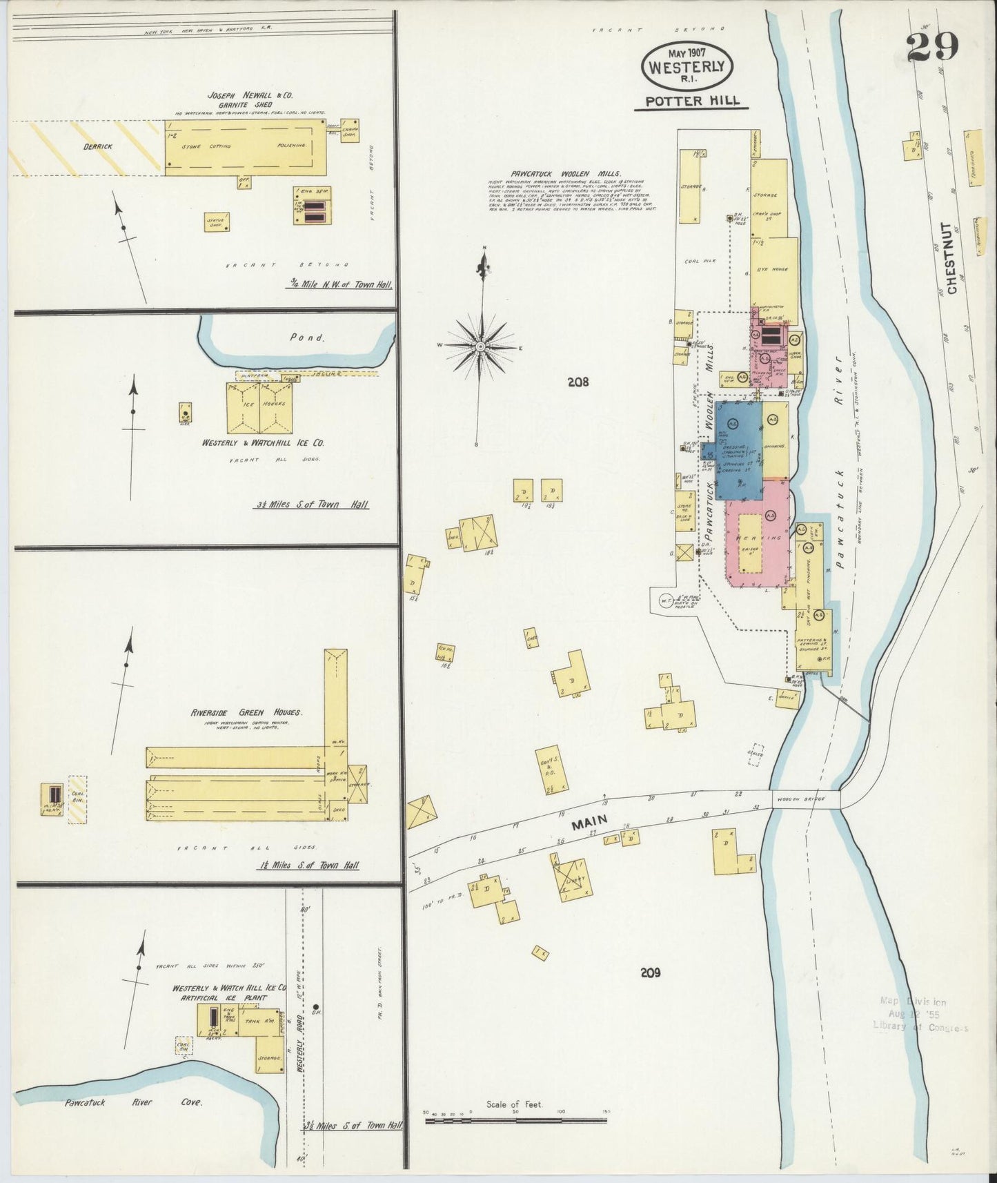 Sanborn Fire Insurance Map from Westerly, Washington County, Rhode Island (1907), Sheet #0029 - Historic Sanborn Fire Insurance Map Print, vintage old map wall art, antique decor, genealogy gift, Rhode Island Rhode Island map