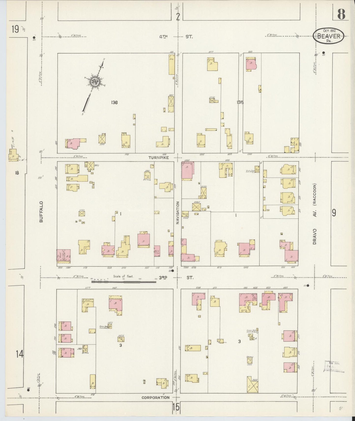Sanborn Fire Insurance Map from Beaver, Beaver County, Pennsylvania (1912), Sheet #0008 - Historic Sanborn Fire Insurance Map Print, vintage old map wall art, antique decor, genealogy gift, Pennsylvania Pennsylvania map