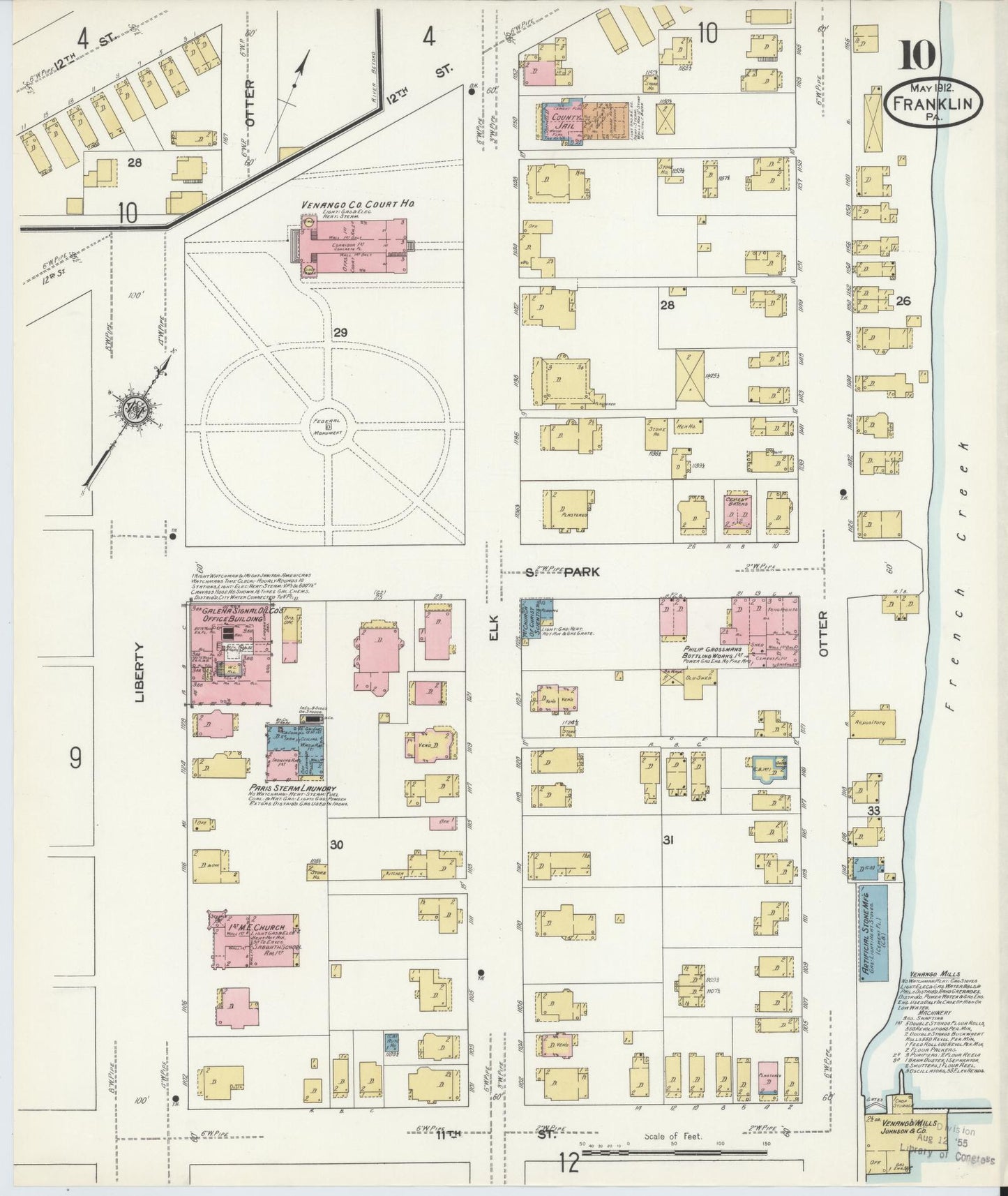 Sanborn Fire Insurance Map from Franklin, Venango County, Pennsylvania (1912), Sheet #0010 - Historic Sanborn Fire Insurance Map Print, vintage old map wall art, antique decor, genealogy gift, Pennsylvania Pennsylvania map