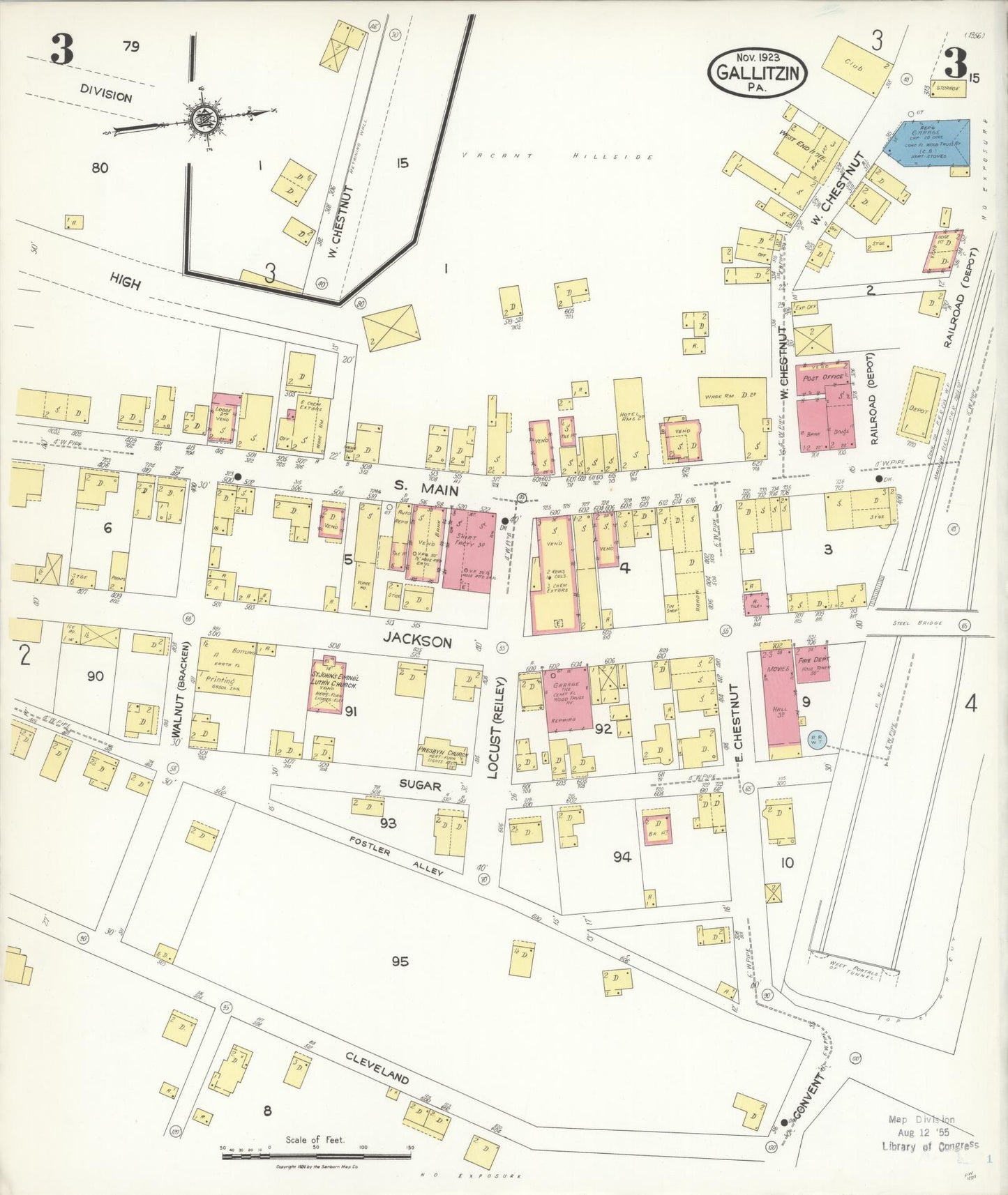 Sanborn Fire Insurance Map from Gallitzin, Cambria County, Pennsylvania (1923), Sheet #0003 - Historic Sanborn Fire Insurance Map Print, vintage old map wall art, antique decor, genealogy gift, Pennsylvania Pennsylvania map