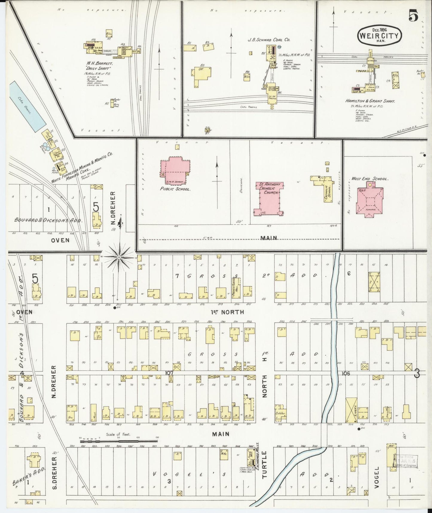 Sanborn Fire Insurance Map from Weir, Cherokee County, Kansas (1896), Sheet #0005 - Historic Sanborn Fire Insurance Map Print, vintage old map wall art, antique decor, genealogy gift, Kansas Kansas map