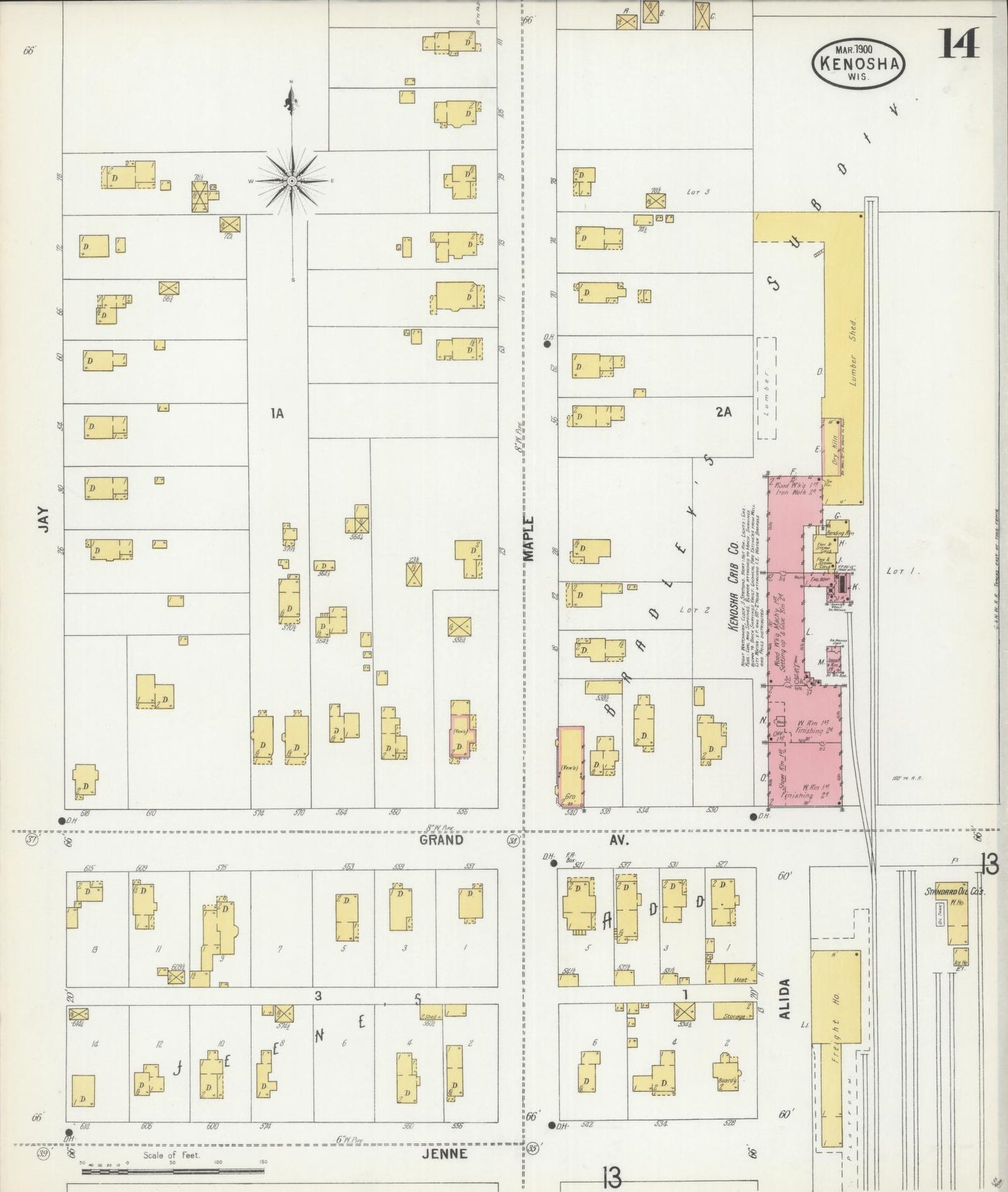 Sanborn Fire Insurance Map from Kenosha, Kenosha County, Wisconsin (1900), Sheet #0014 - Historic Sanborn Fire Insurance Map Print, vintage old map wall art, antique decor, genealogy gift, Wisconsin Wisconsin map
