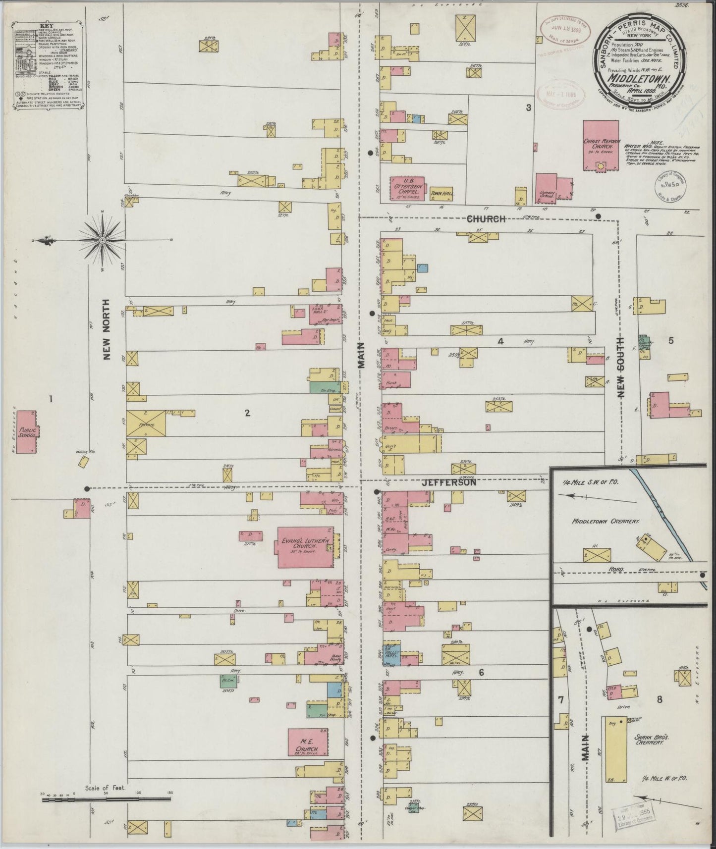 Sanborn Fire Insurance Map from Middletown, Frederick County, Maryland (1899), Sheet #0001 - Historic Sanborn Fire Insurance Map Print, vintage old map wall art, antique decor, genealogy gift, Maryland Maryland map