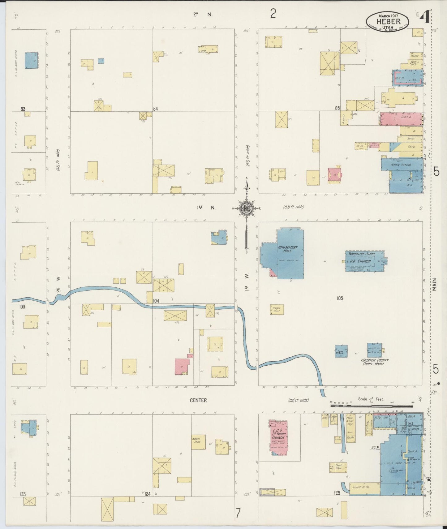 Sanborn Fire Insurance Map from Heber, Wasatch County, Utah (1917), Sheet #0004 - Historic Sanborn Fire Insurance Map Print, vintage old map wall art, antique decor, genealogy gift, Utah Utah map