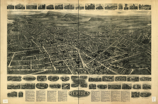 Aero view of Meriden, Connecticut 1918. (1918) – Historic Bird’s-Eye View Panorama Print