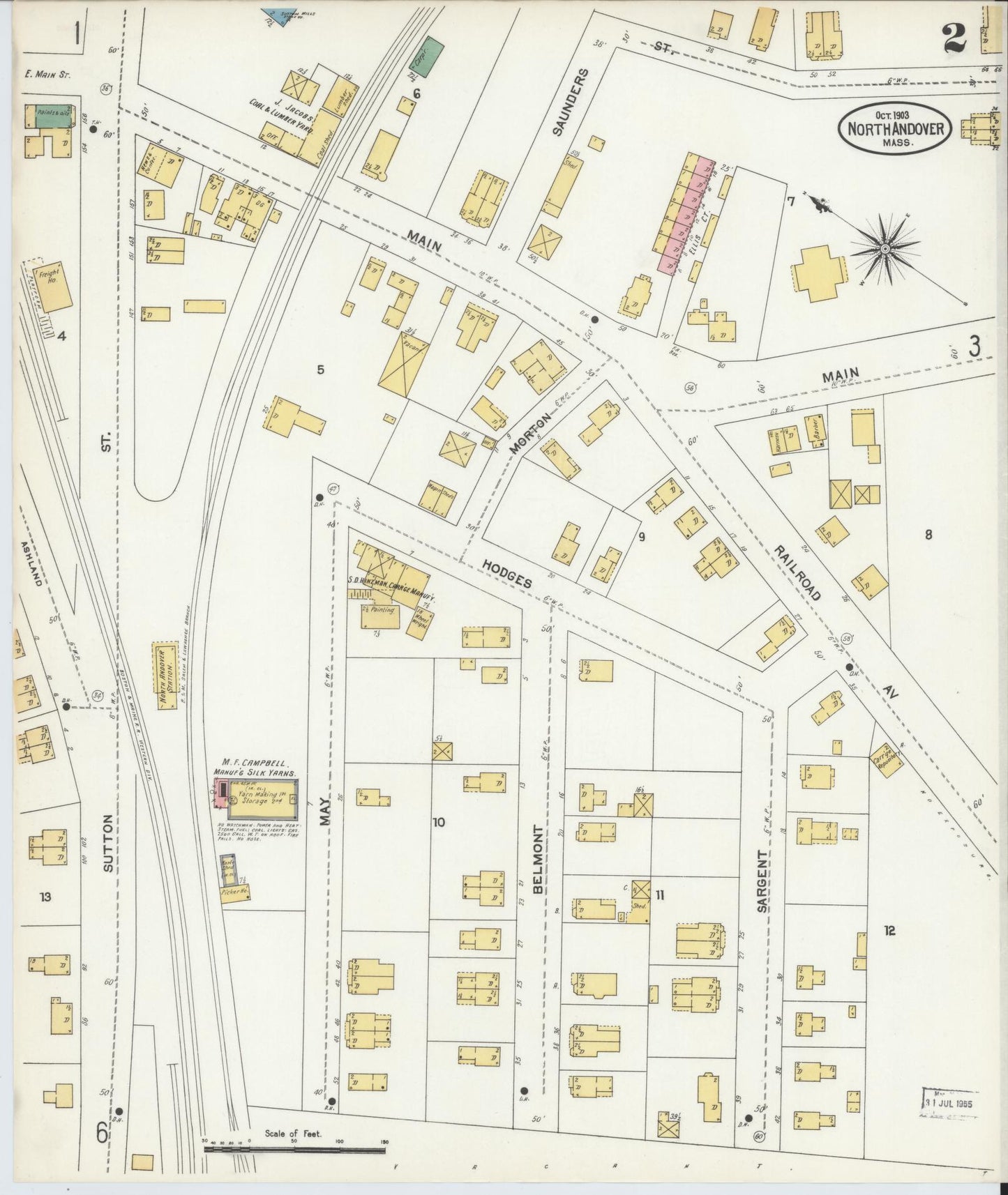 Sanborn Fire Insurance Map from North Andover, Essex County, Massachusetts (1903), Sheet #0002 - Historic Sanborn Fire Insurance Map Print, vintage old map wall art, antique decor, genealogy gift, Massachusetts Massachusetts map