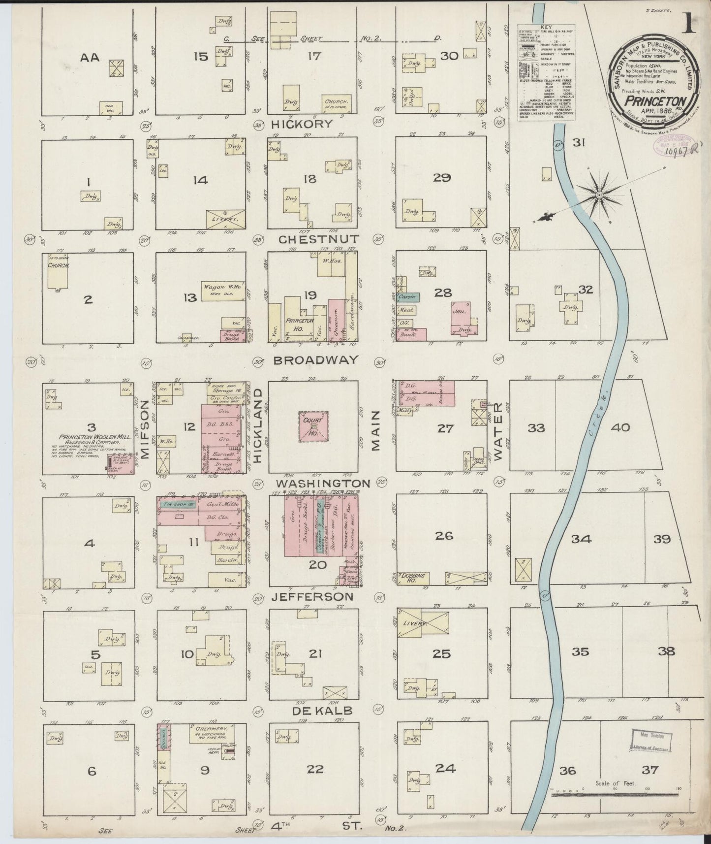 Sanborn Fire Insurance Map from Princeton, Mercer County, Missouri (1886), Sheet #0001 - Historic Sanborn Fire Insurance Map Print, vintage old map wall art, antique decor, genealogy gift, Missouri Missouri map