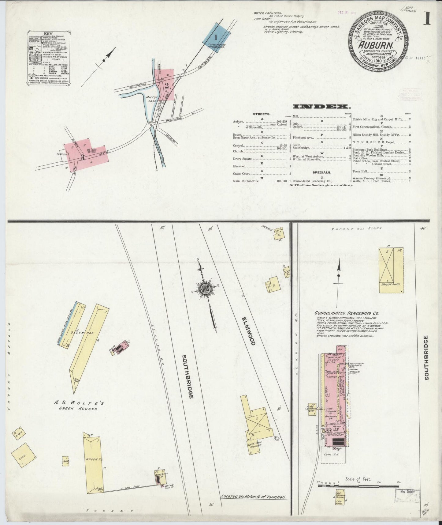 Sanborn Fire Insurance Map from Auburn, Worcester County, Massachusetts (1910), Sheet #0001 - Historic Sanborn Fire Insurance Map Print, vintage old map wall art, antique decor, genealogy gift, Massachusetts Massachusetts map