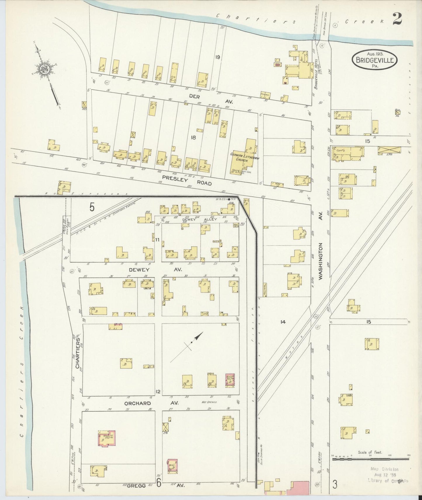 Sanborn Fire Insurance Map from Bridgeville, Allegheny County, Pennsylvania (1913), Sheet #0002 - Historic Sanborn Fire Insurance Map Print, vintage old map wall art, antique decor, genealogy gift, Pennsylvania Pennsylvania map