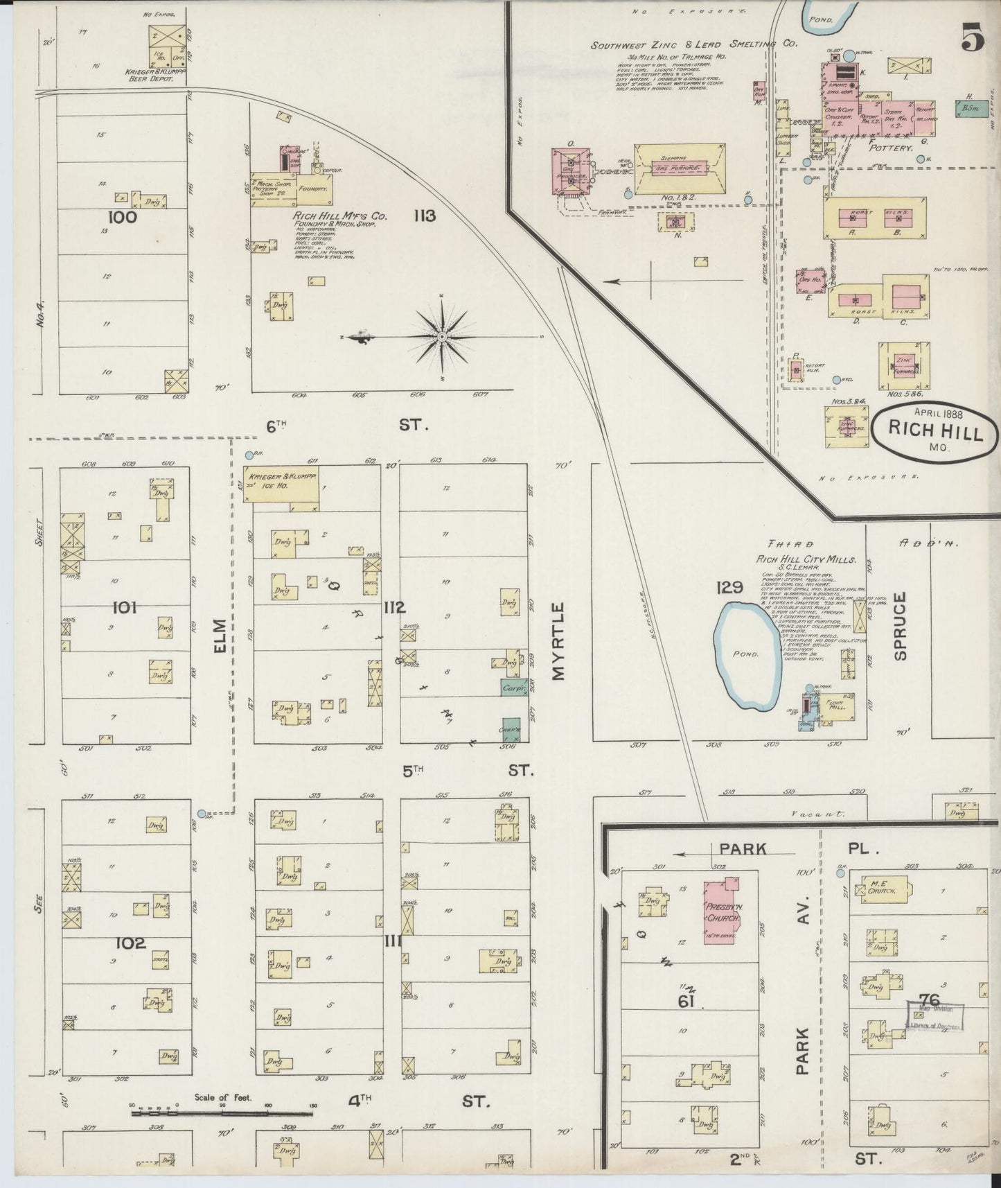 Sanborn Fire Insurance Map from Rich Hill, Bates County, Missouri (1888), Sheet #0005 - Historic Sanborn Fire Insurance Map Print, vintage old map wall art, antique decor, genealogy gift, Missouri Missouri map