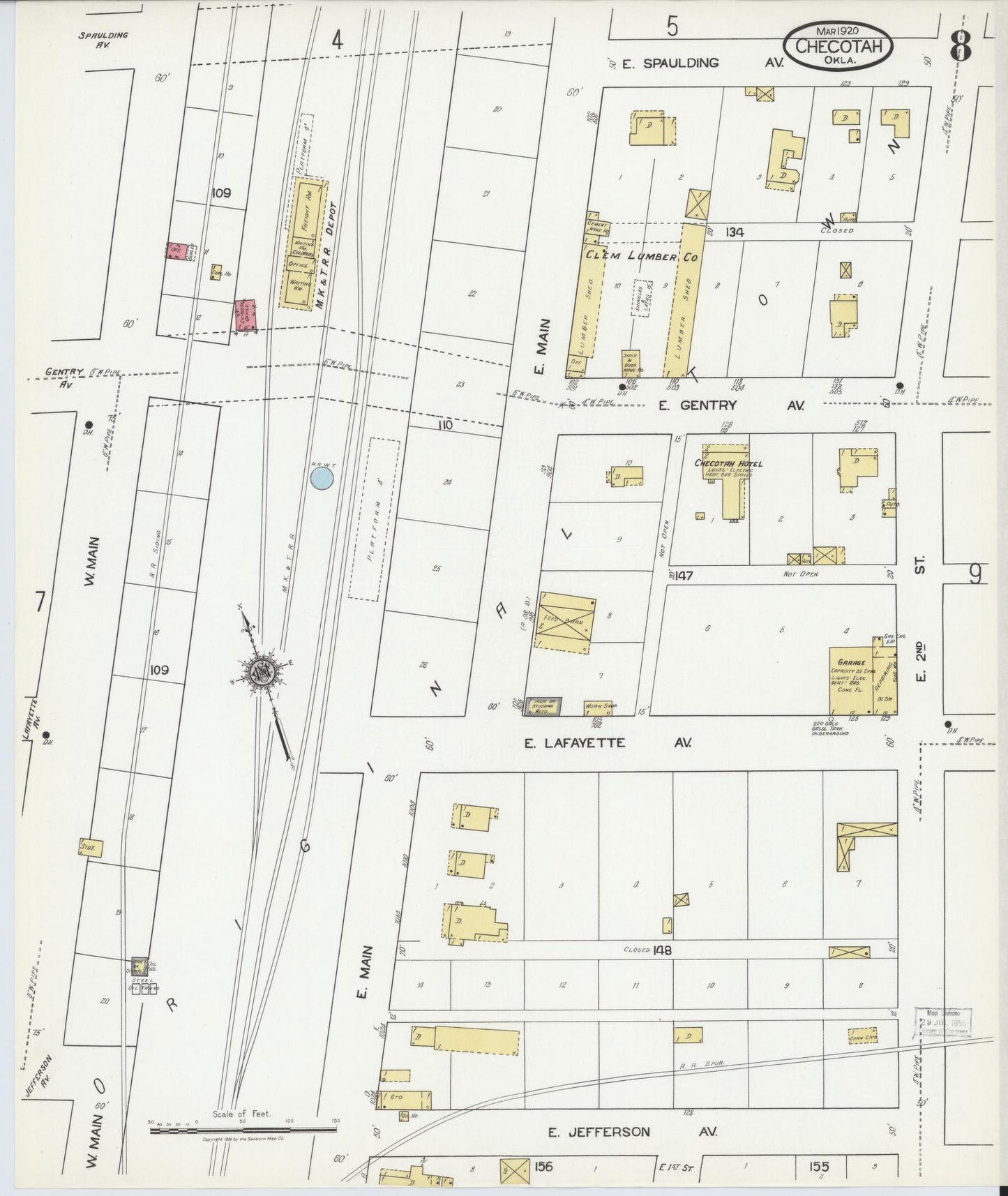 Sanborn Fire Insurance Map from Checotah, McIntosch County, Oklahoma (1920), Sheet #0008 - Historic Sanborn Fire Insurance Map Print, vintage old map wall art, antique decor, genealogy gift, Oklahoma Oklahoma map