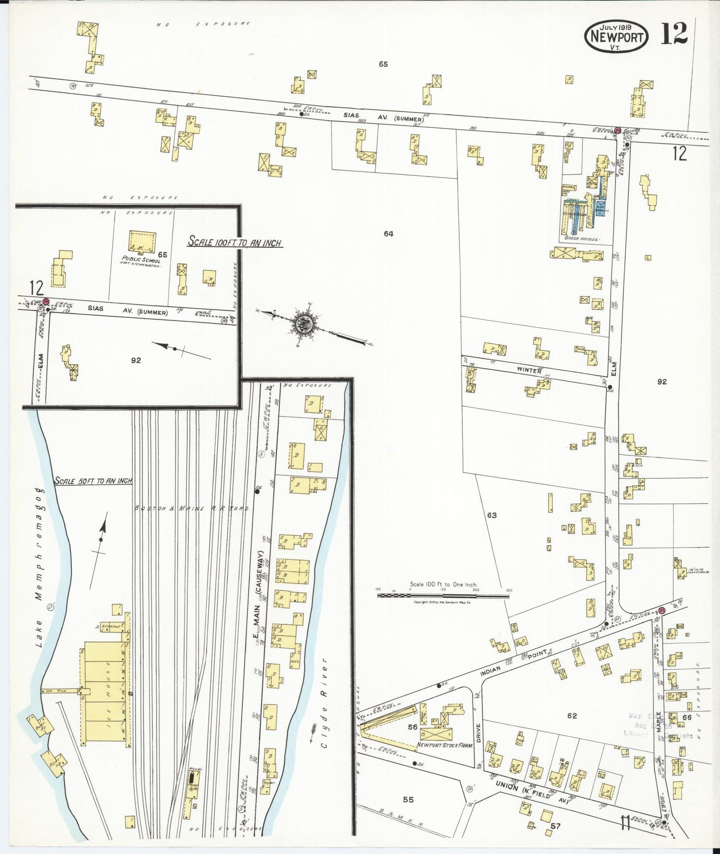 Sanborn Fire Insurance Map from Newport, Orleans County, Vermont (1919), Sheet #0012 - Historic Sanborn Fire Insurance Map Print, vintage old map wall art, antique decor, genealogy gift, Vermont Vermont map