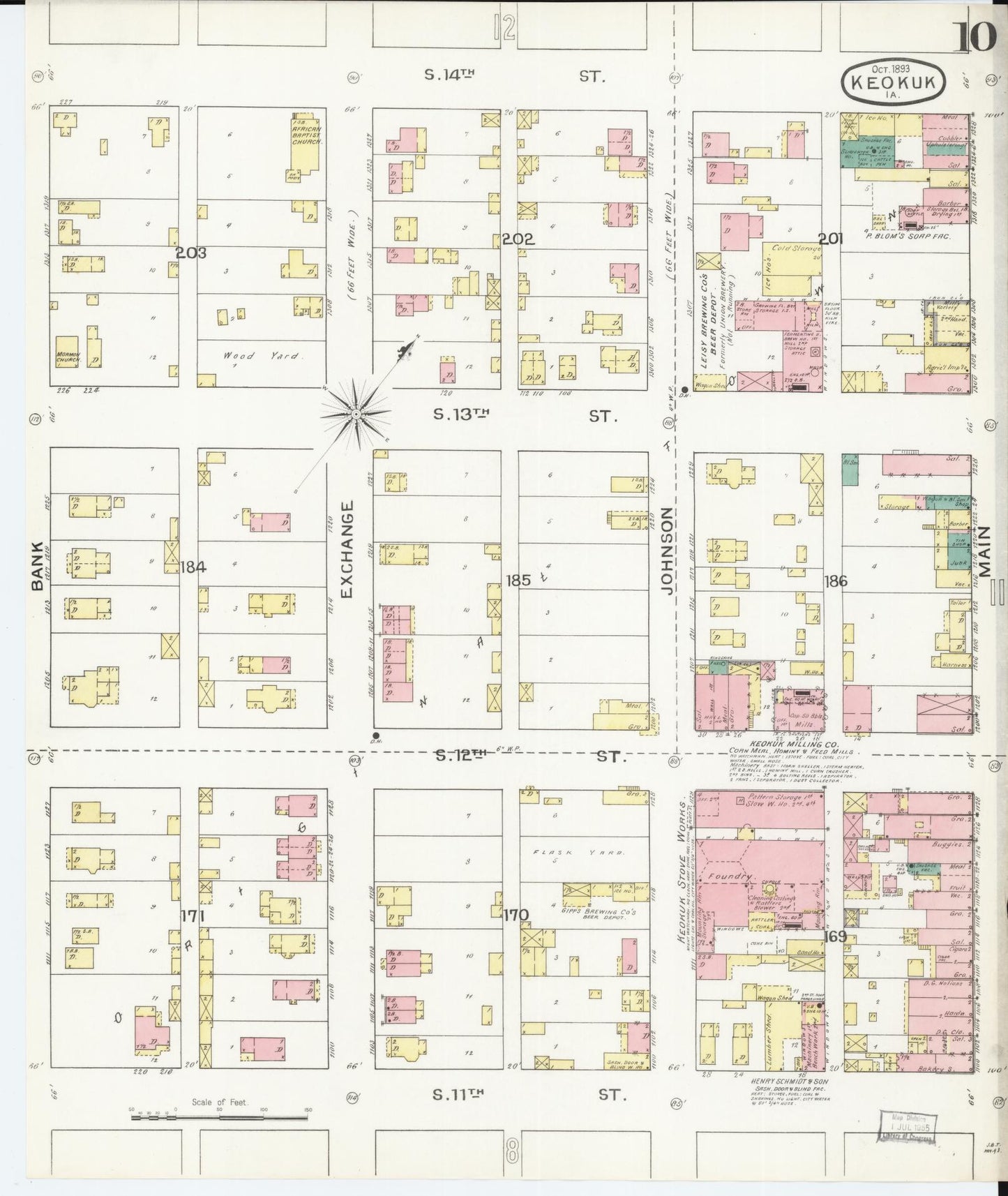 Sanborn Fire Insurance Map from Keokuk, Lee County, Iowa (1893), Sheet #0010 - Historic Sanborn Fire Insurance Map Print, vintage old map wall art