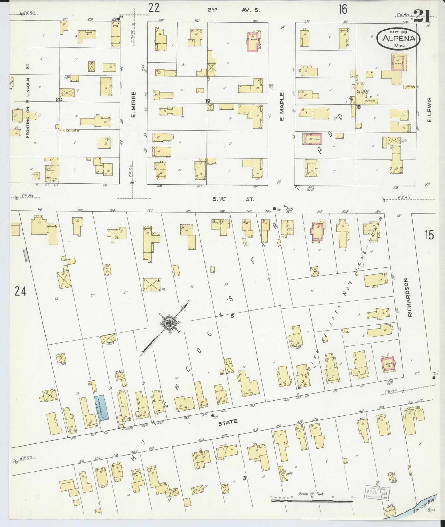 Sanborn Fire Insurance Map from Alpena, Alpena County, Michigan (1910), Sheet #0021 - Historic Sanborn Fire Insurance Map Print, vintage old map wall art, antique decor, genealogy gift, Michigan Michigan map