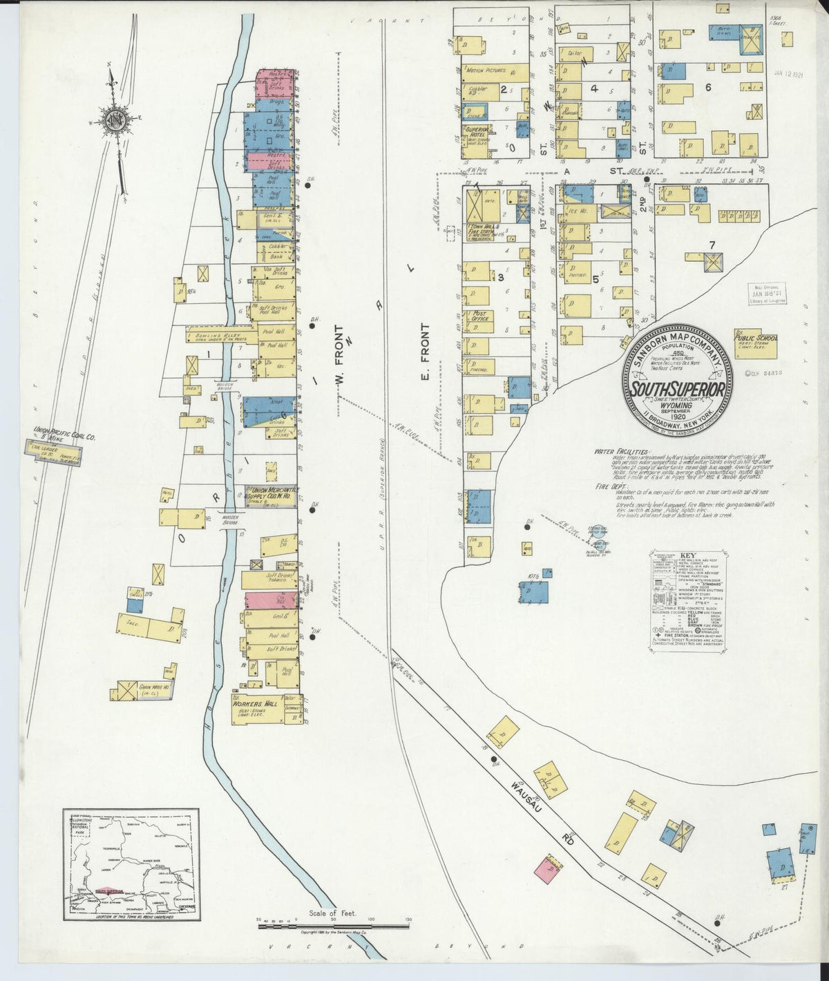 Sanborn Fire Insurance Map from South Superior, Sweetwater County, Wyoming (1920), Sheet #0001 - Historic Sanborn Fire Insurance Map Print, vintage old map wall art, antique decor, genealogy gift, Wyoming Wyoming map