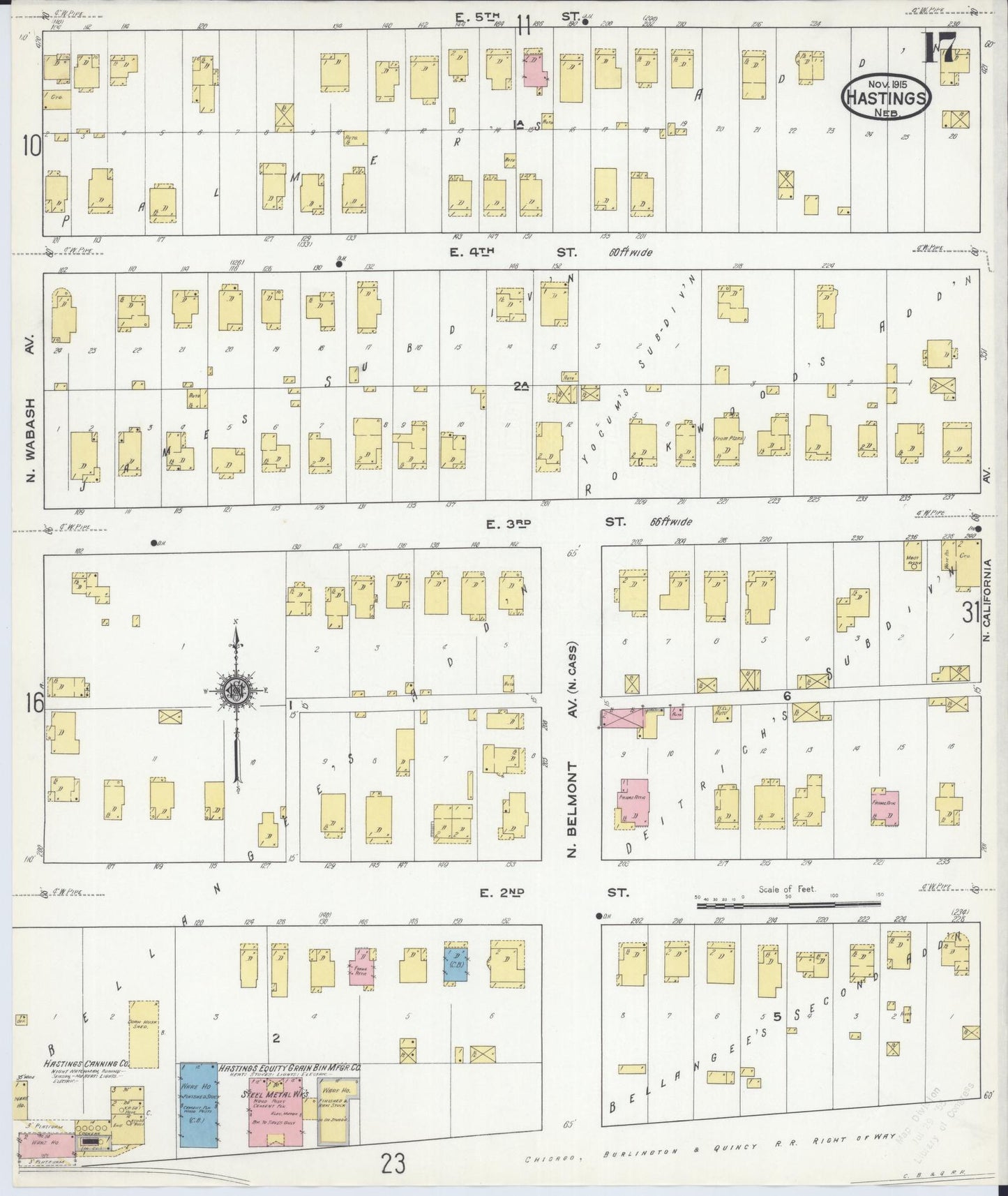 Sanborn Fire Insurance Map from Hastings, Adams County, Nebraska (1915), Sheet #0017 - Historic Sanborn Fire Insurance Map Print, vintage old map wall art, antique decor, genealogy gift, Nebraska Nebraska map