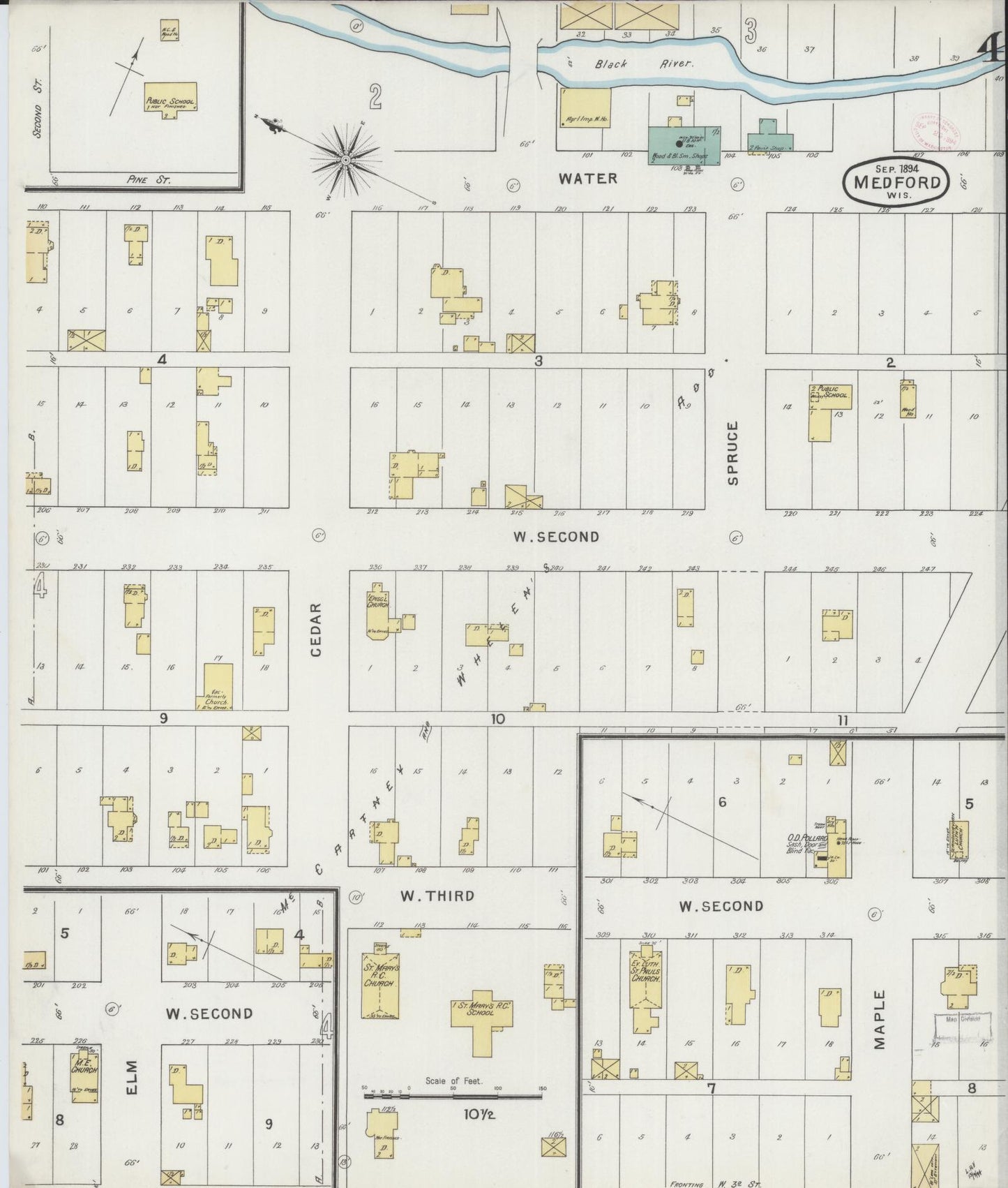 Sanborn Fire Insurance Map from Medford, Taylor County, Wisconsin (1894), Sheet #0004 - Complete Map Set gallery image, historic Sanborn map, vintage wall art, Wisconsin Wisconsin