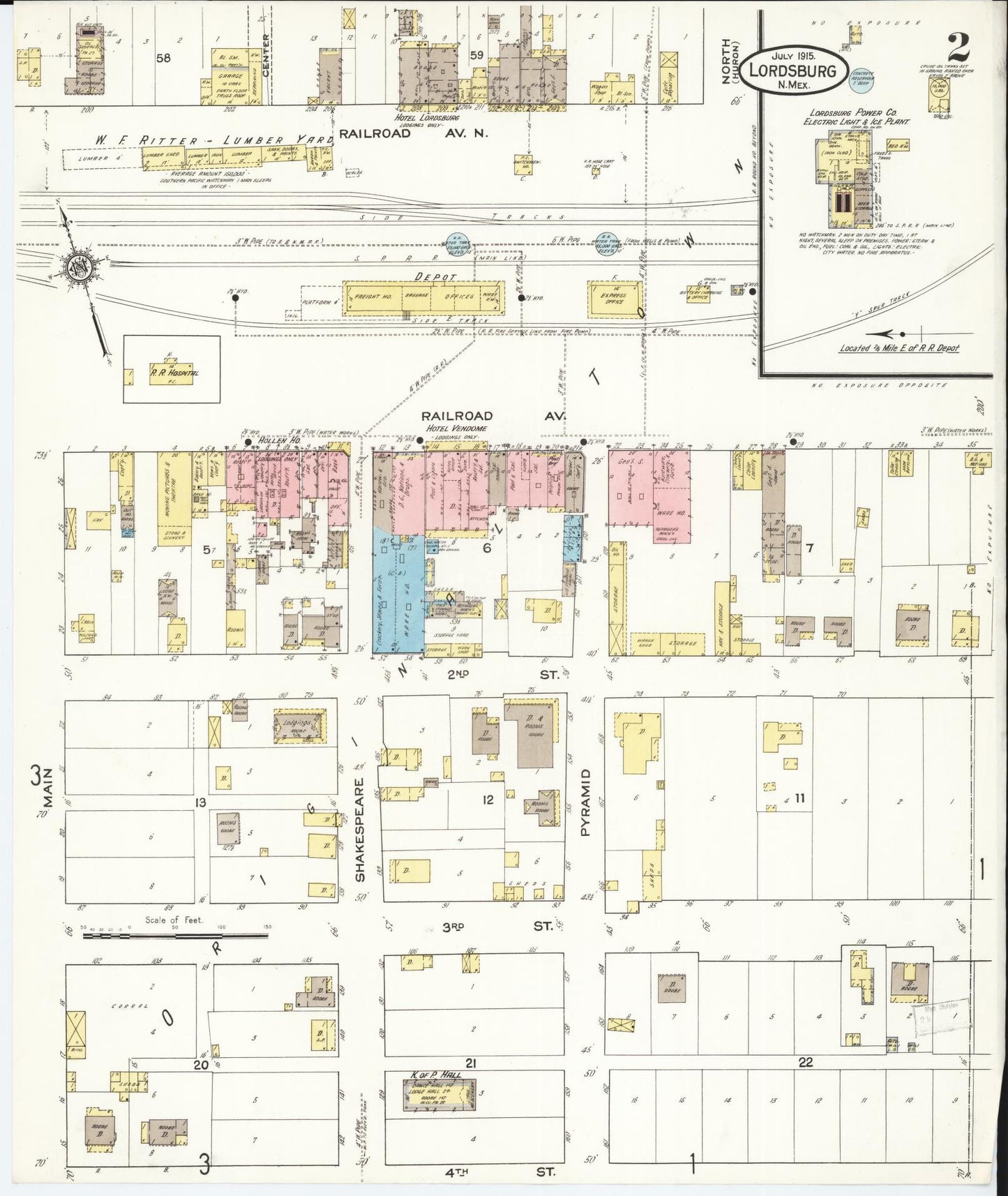 Sanborn Fire Insurance Map from Lordsburg, Hidalgo County, New Mexico (1915), Sheet #0003 - Historic Sanborn Fire Insurance Map Print, vintage old map wall art, antique decor, genealogy gift, New Mexico New Mexico map