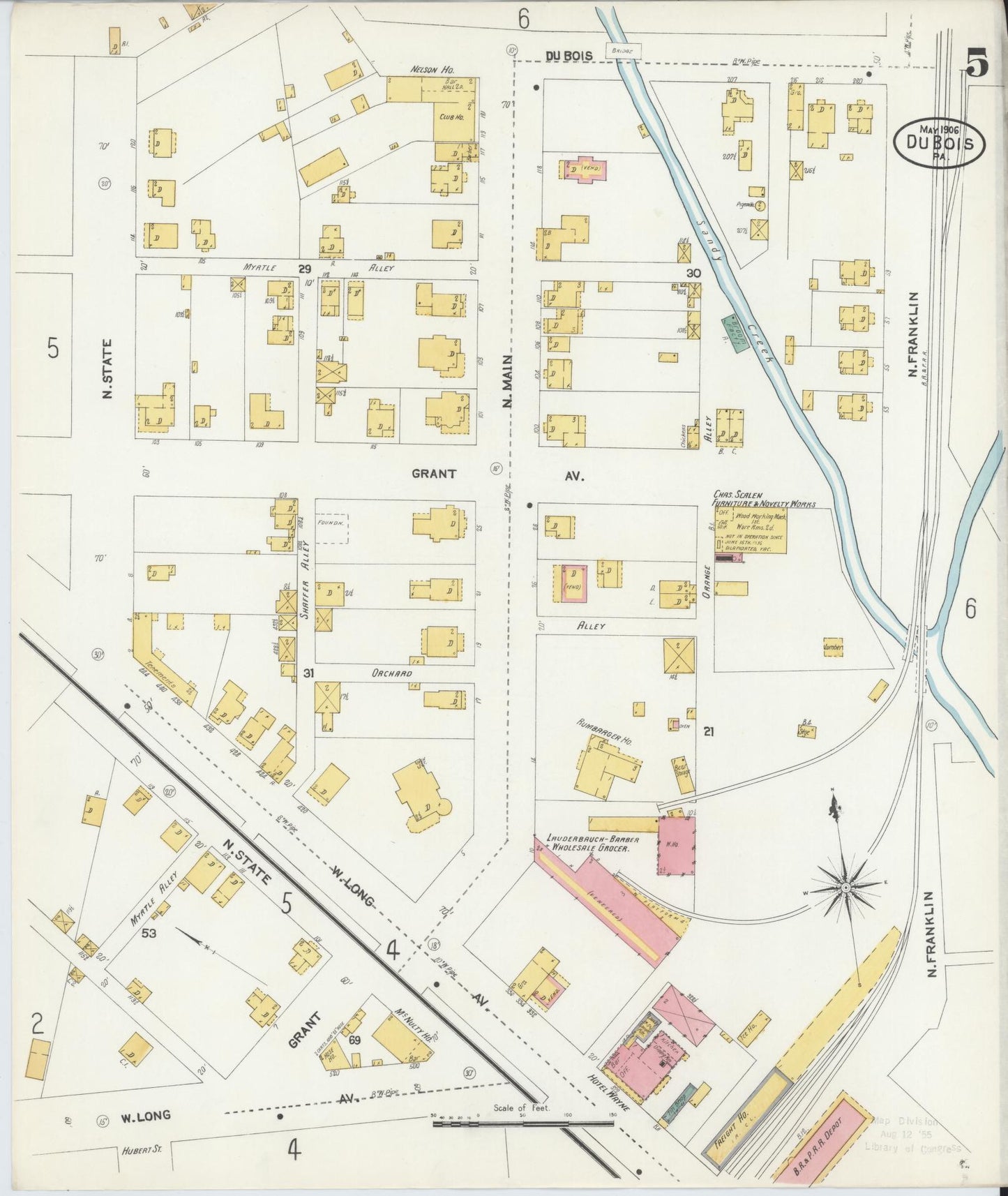 Sanborn Fire Insurance Map from Du Bois, Clearfield County, Pennsylvania (1906), Sheet #0005 - Historic Sanborn Fire Insurance Map Print, vintage old map wall art, antique decor, genealogy gift, Pennsylvania Pennsylvania map