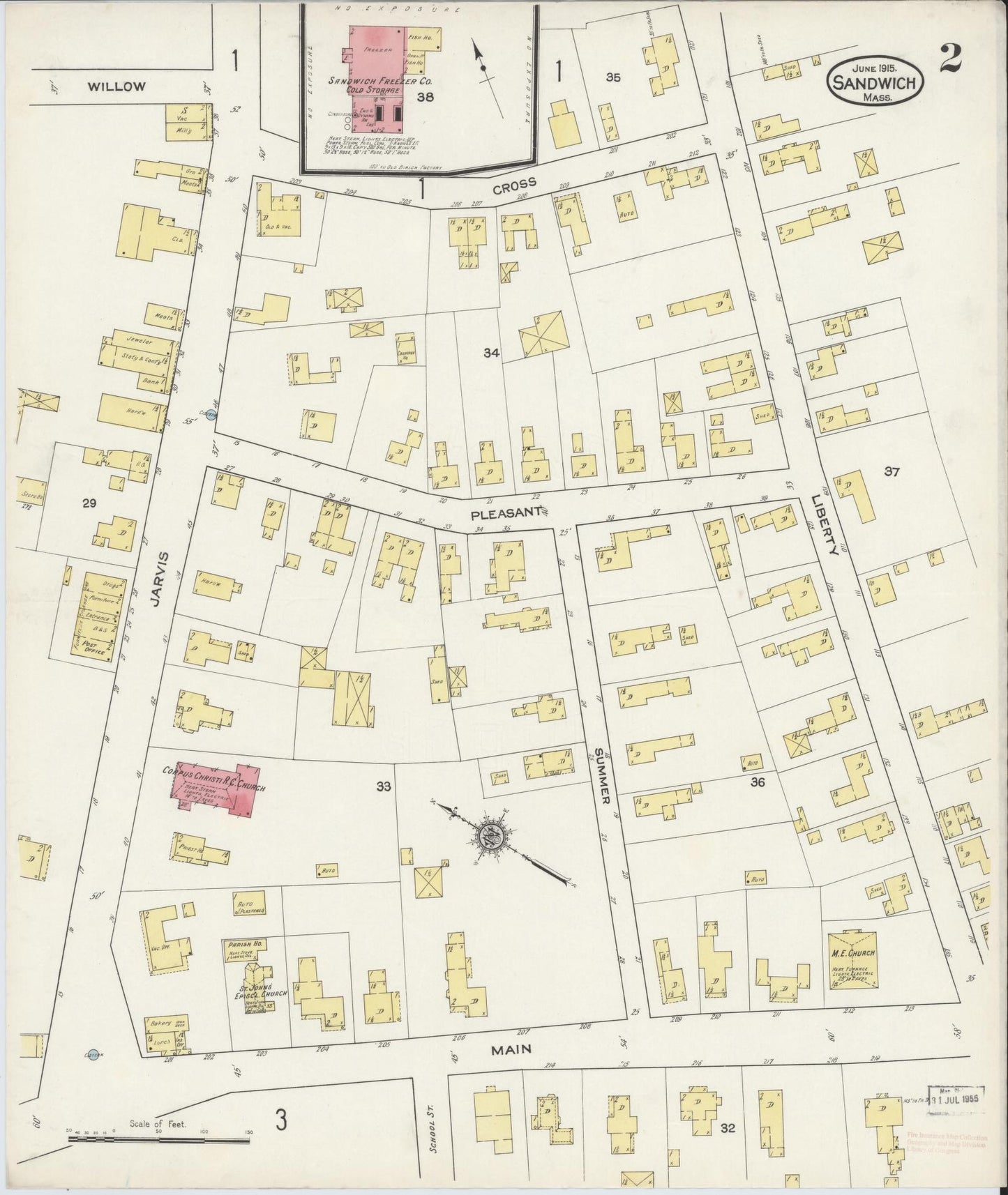 Sanborn Fire Insurance Map from Sandwich, Barnstable County, Massachusetts (1915), Sheet #0002 - Historic Sanborn Fire Insurance Map Print, vintage old map wall art, antique decor, genealogy gift, Massachusetts Massachusetts map