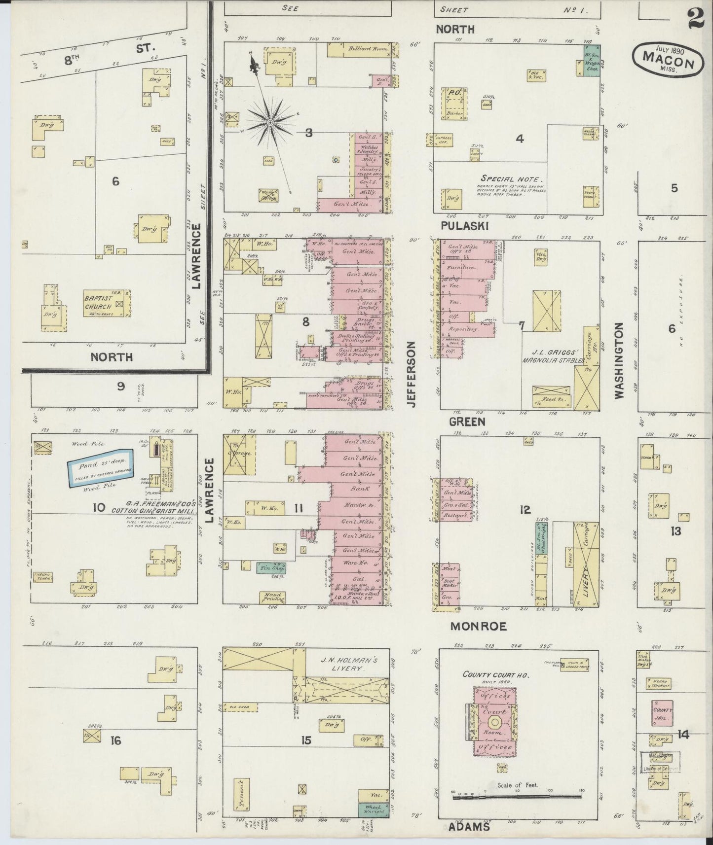 Sanborn Fire Insurance Map from Macon, Noxubee County, Mississippi (1890), Sheet #0002 - Historic Sanborn Fire Insurance Map Print, vintage old map wall art, antique decor, genealogy gift, Mississippi Mississippi map