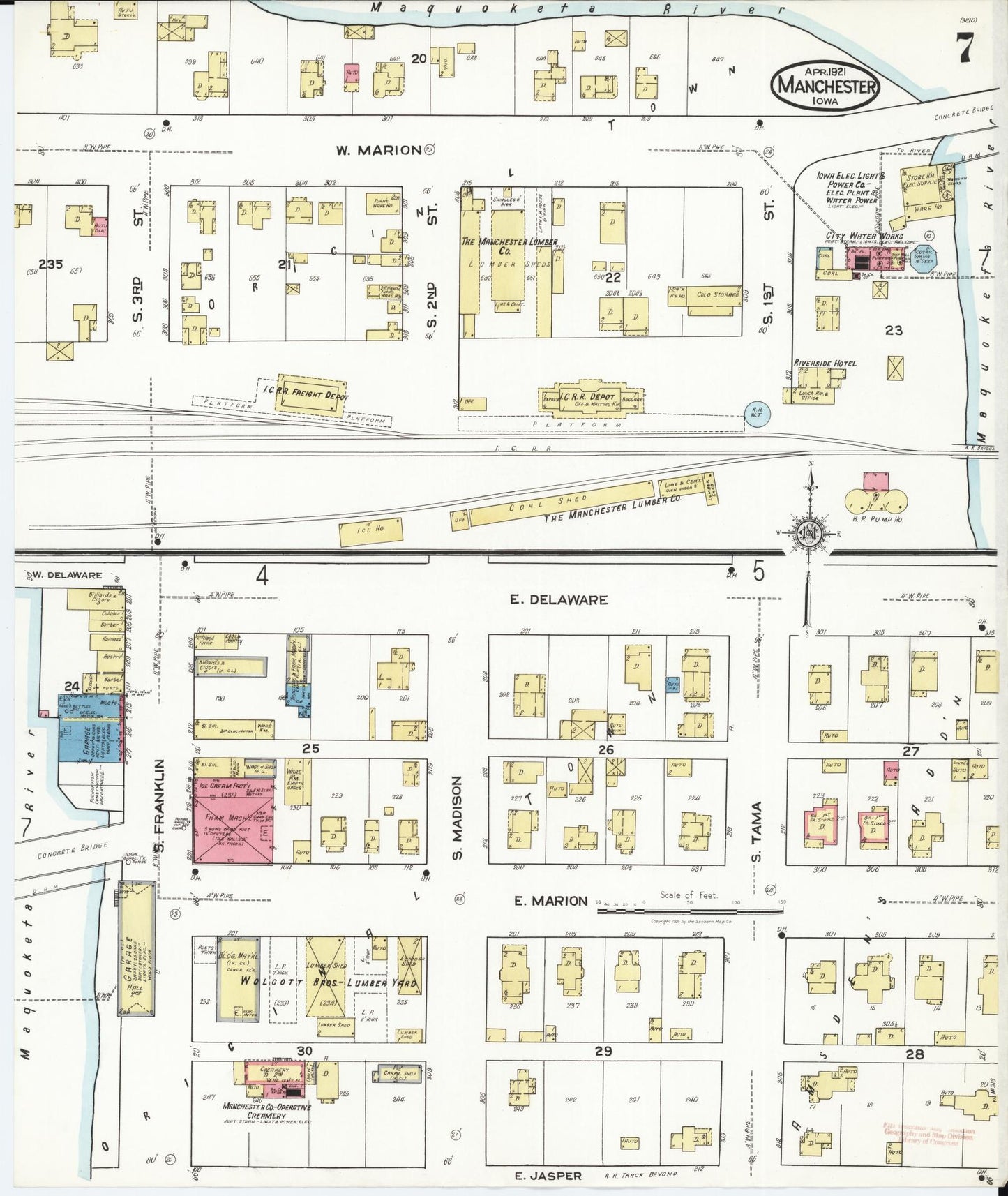 Sanborn Fire Insurance Map from Manchester, Delaware County, Iowa (1921), Sheet #0007 - Historic Sanborn Fire Insurance Map Print