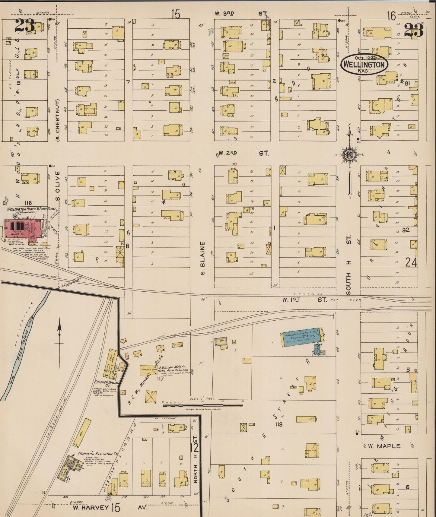 Sanborn Fire Insurance Map from Wellington, Sumner County, Kansas (1922), Sheet #0023 - Historic Sanborn Fire Insurance Map Print, vintage old map wall art, antique decor, genealogy gift, Kansas Kansas map