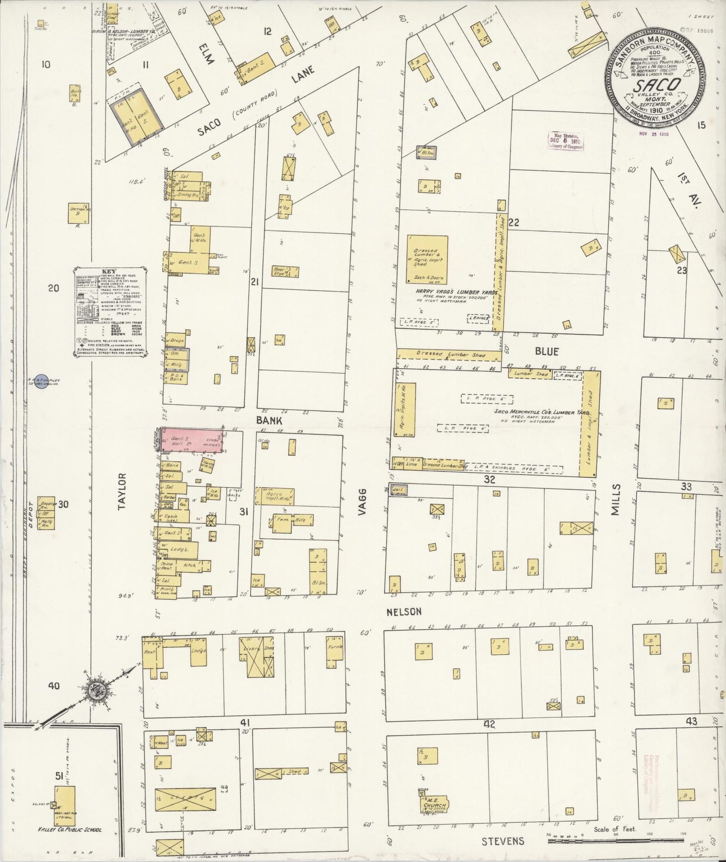 Sanborn Fire Insurance Map from Saco, Phillips County, Montana. (1910) – Historic Sanborn Fire Insurance Map Print