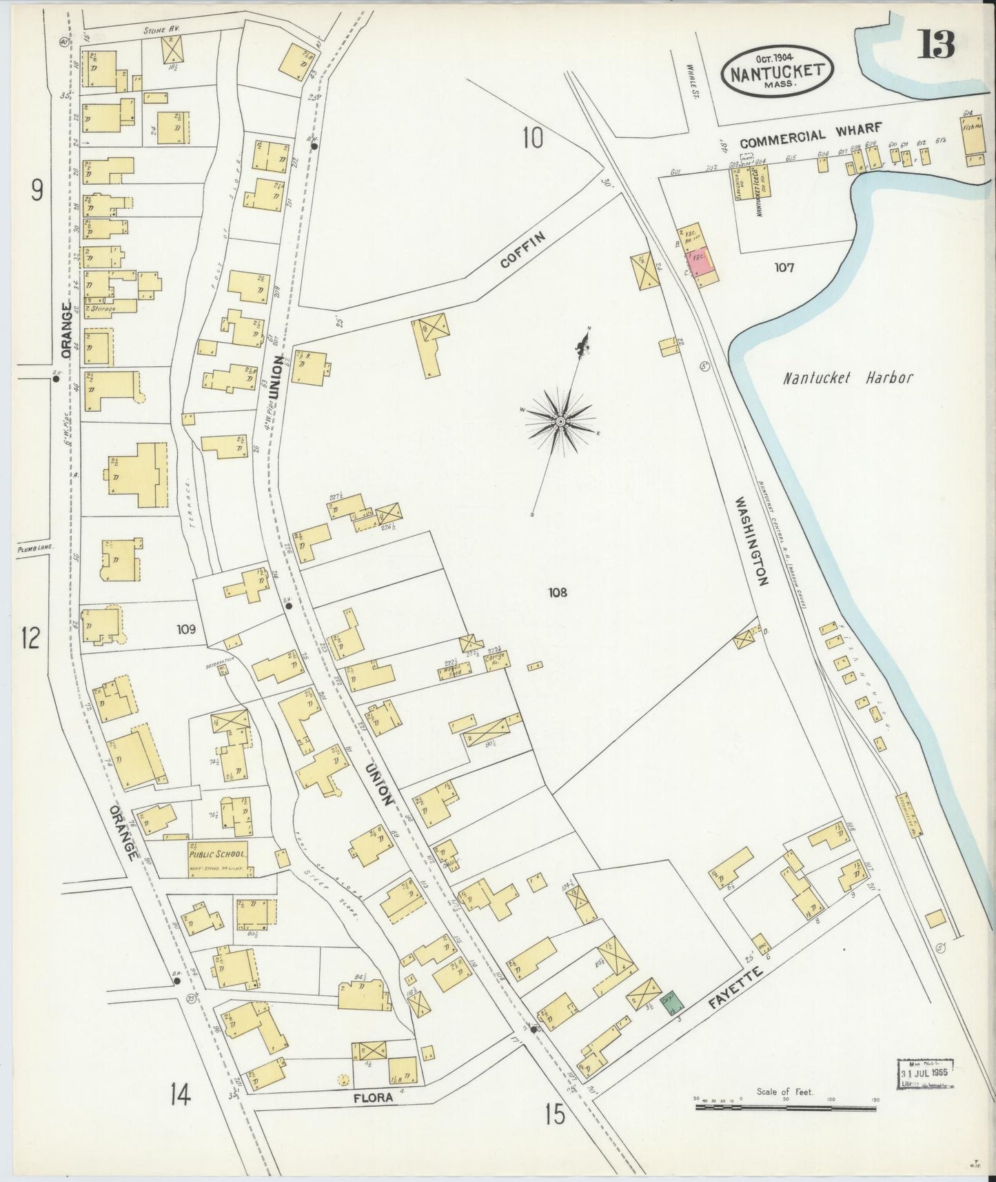 Sanborn Fire Insurance Map from Nantucket, Nantucket County, Massachusetts (1904), Sheet #0013 - Historic Sanborn Fire Insurance Map Print, vintage old map wall art, antique decor, genealogy gift, Massachusetts Massachusetts map