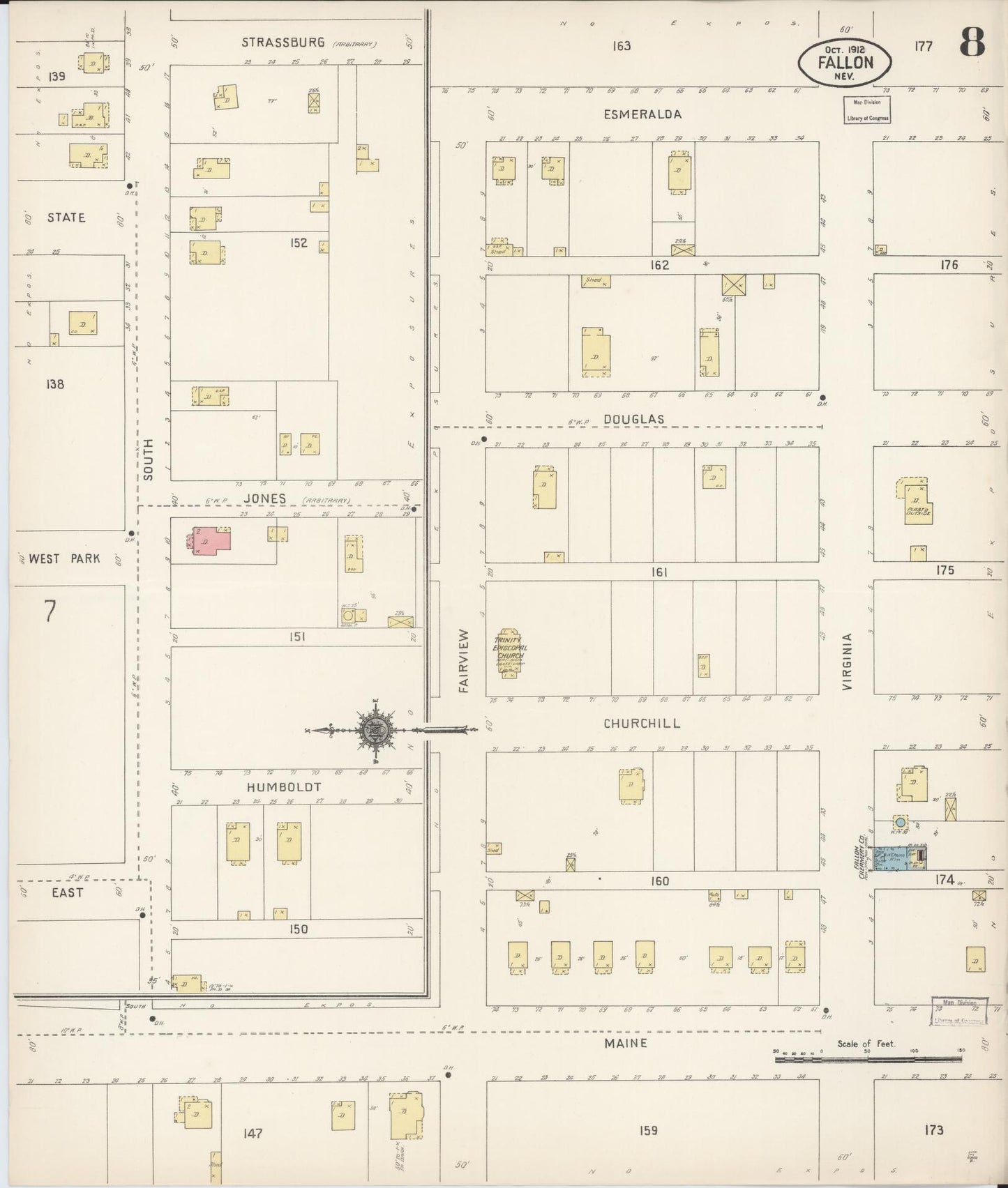 Sanborn Fire Insurance Map from Fallon, Churchill County, Nevada (1912), Sheet #0008 - Complete Map Set gallery image, historic Sanborn map, vintage wall art, Nevada Nevada